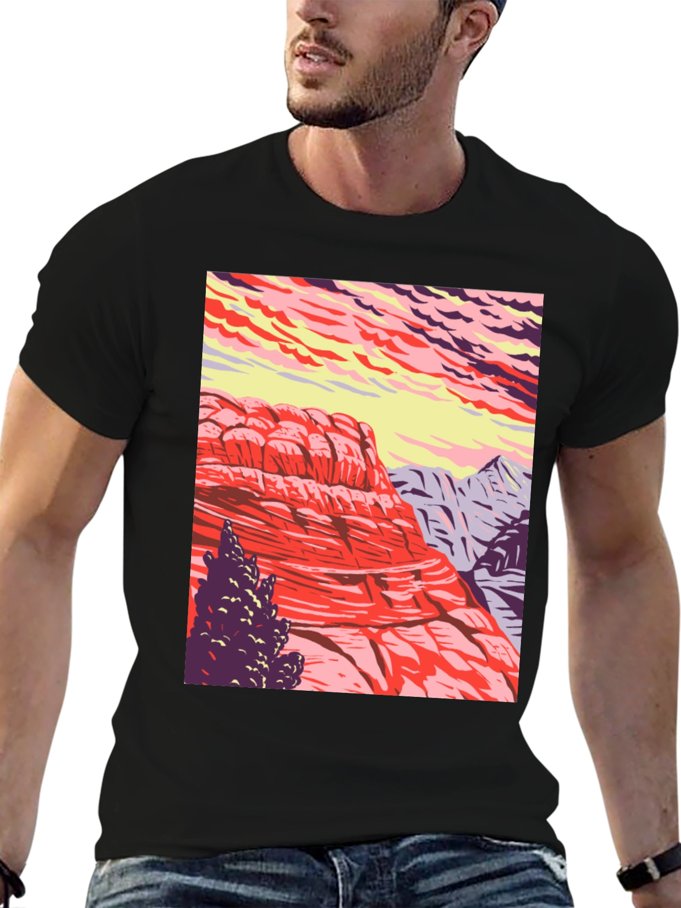 Black Mountain Landscape Graphic Tee - Nature Inspired Black T-Shirt view 6