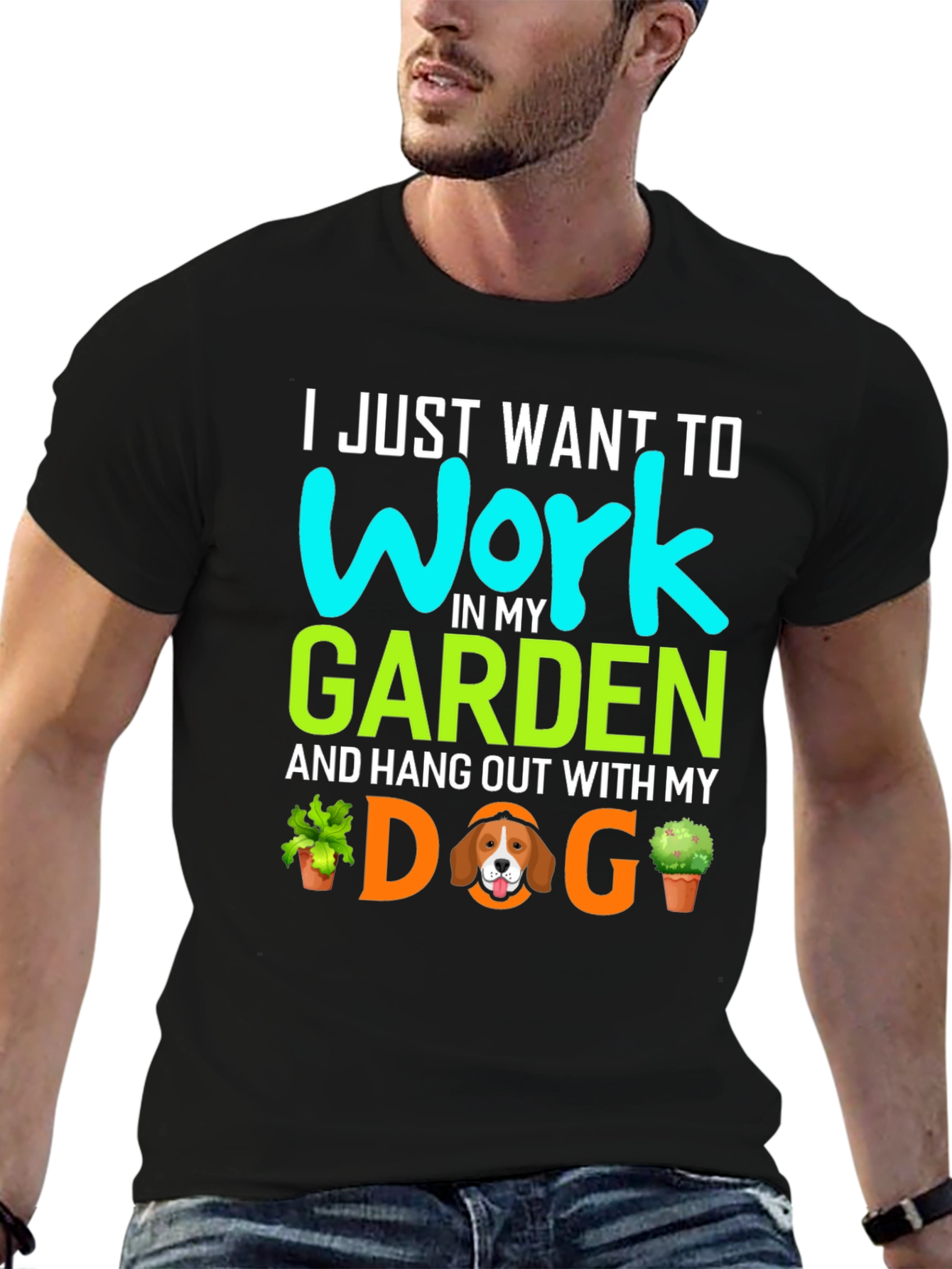 Black Gardening Dog T-Shirt - Work In My Garden view 6