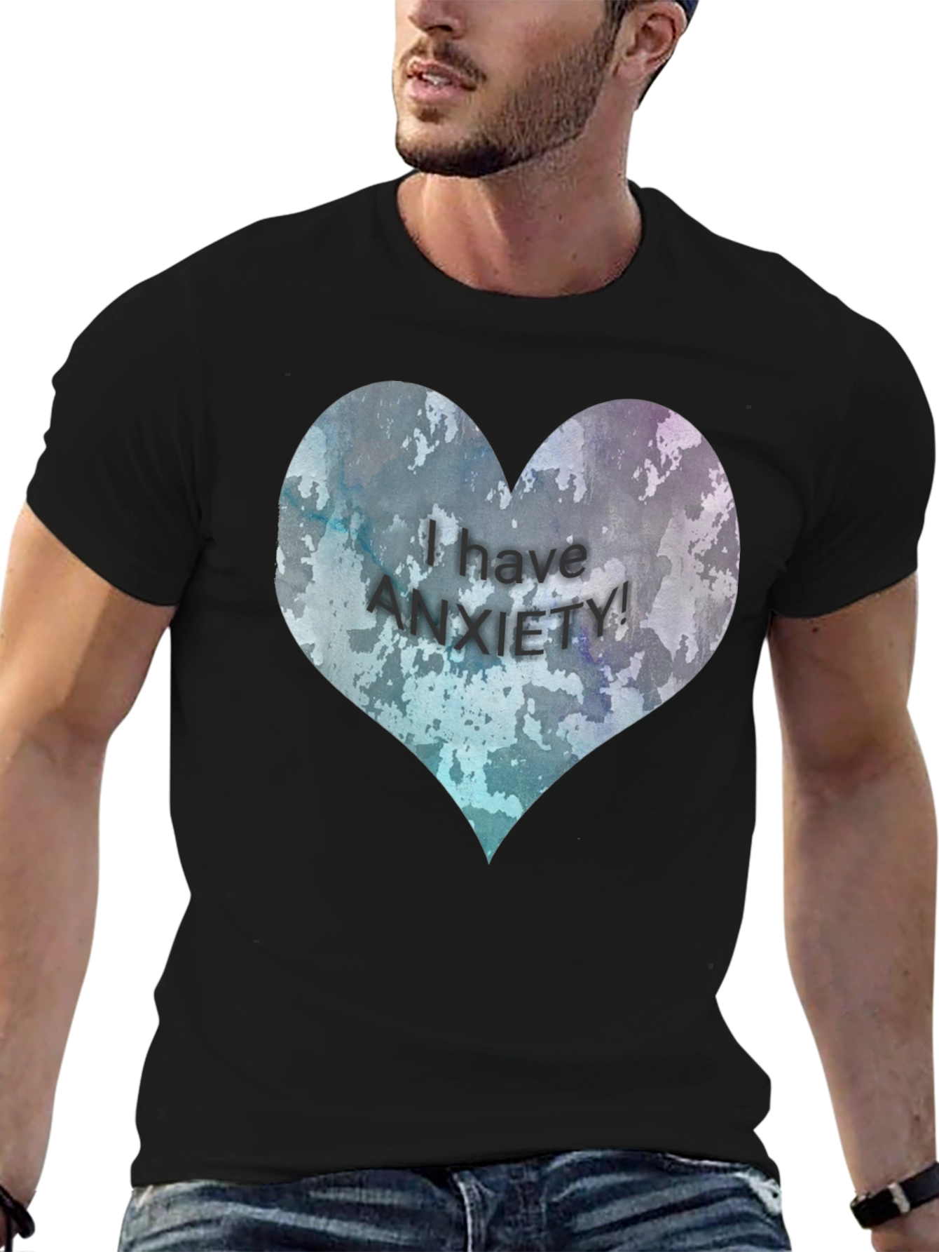 Black Anxiety Awareness Heart T-Shirt view 6