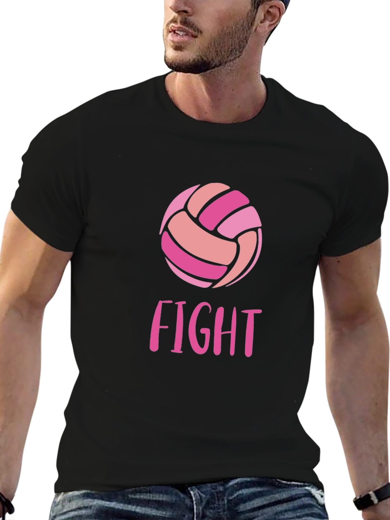 Black Volleyball Fight T-Shirt Breast Cancer Awareness view 6