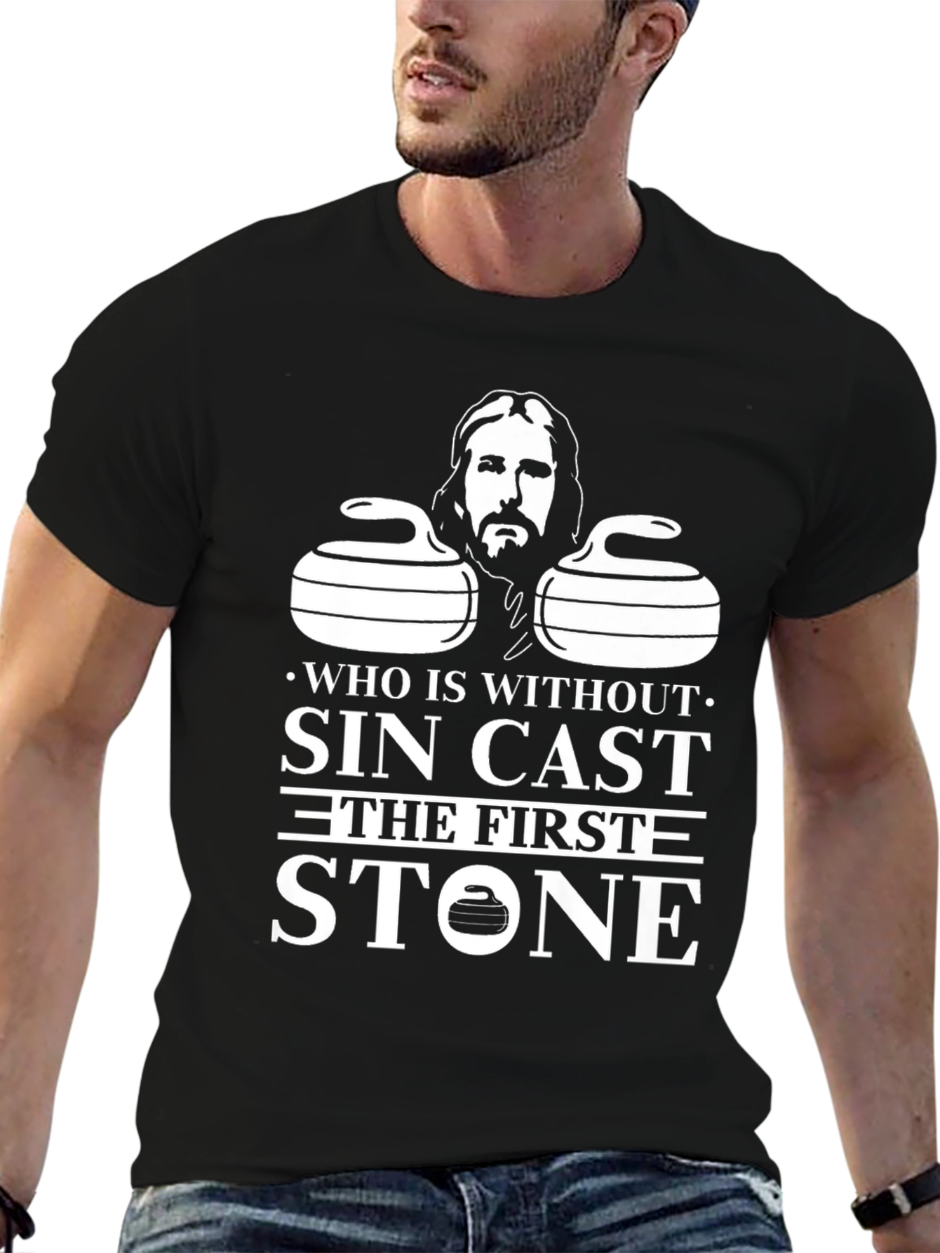 Black Who Is Without Sin Black T-Shirt view 6