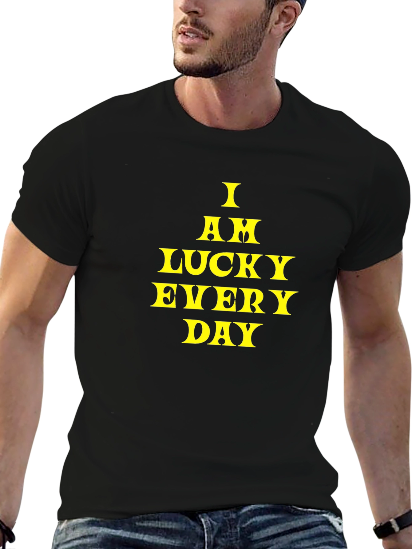 Black Lucky Everyday Black Tee - Motivational Design view 6