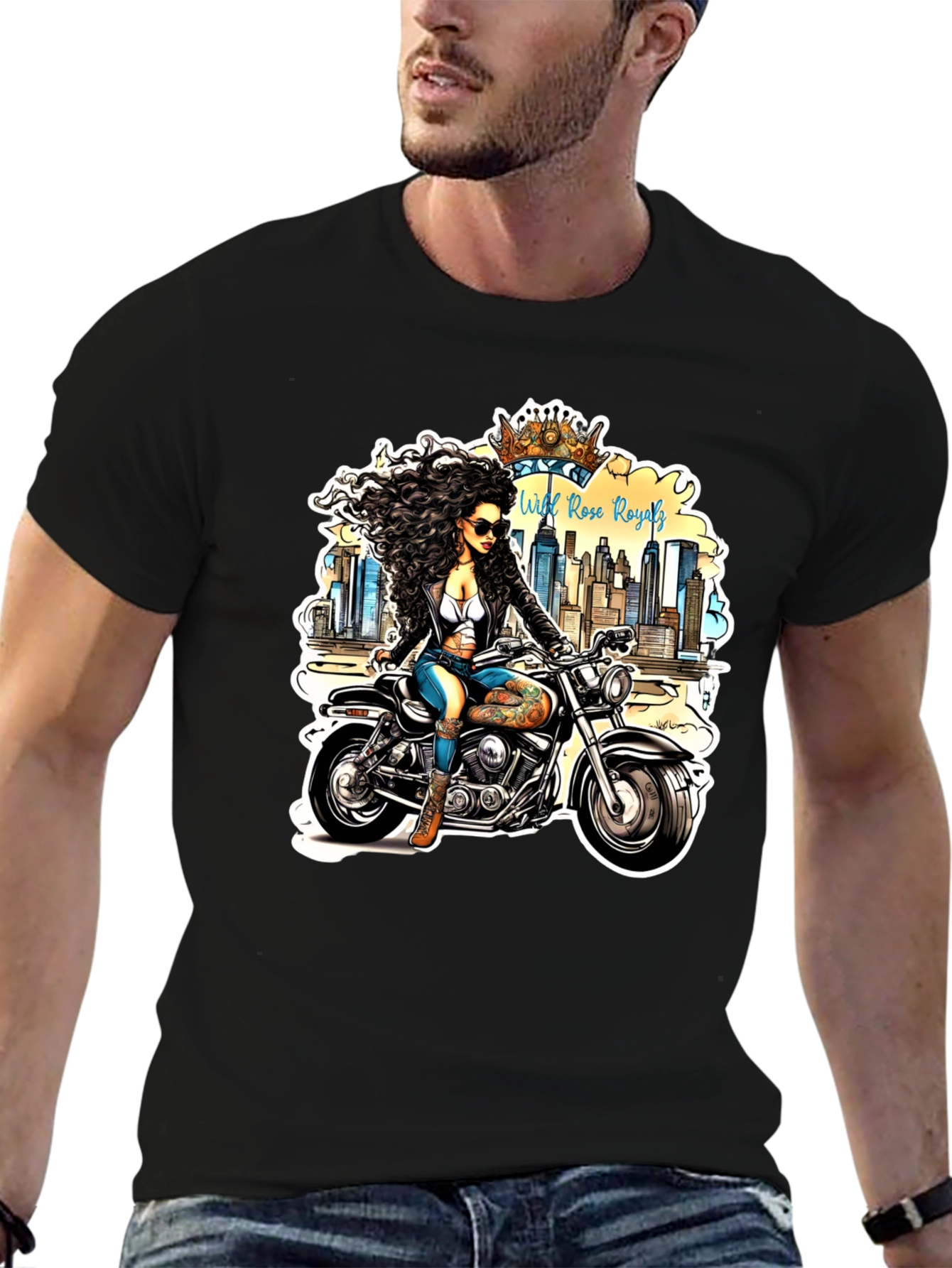 Black Wild Rose Royals Biker T-Shirt view 6