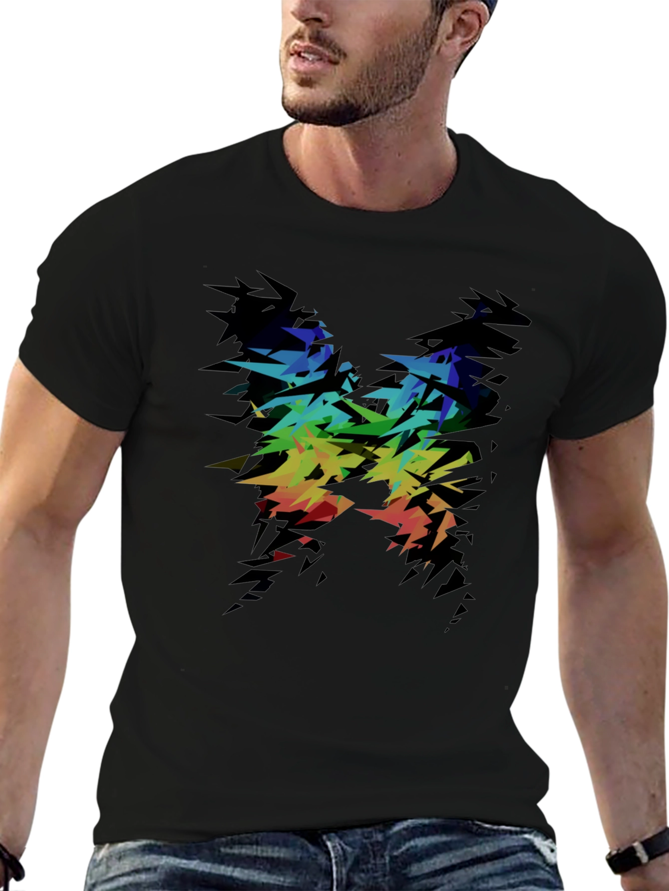 Black Abstract Rainbow Graphic Tee - Black view 6