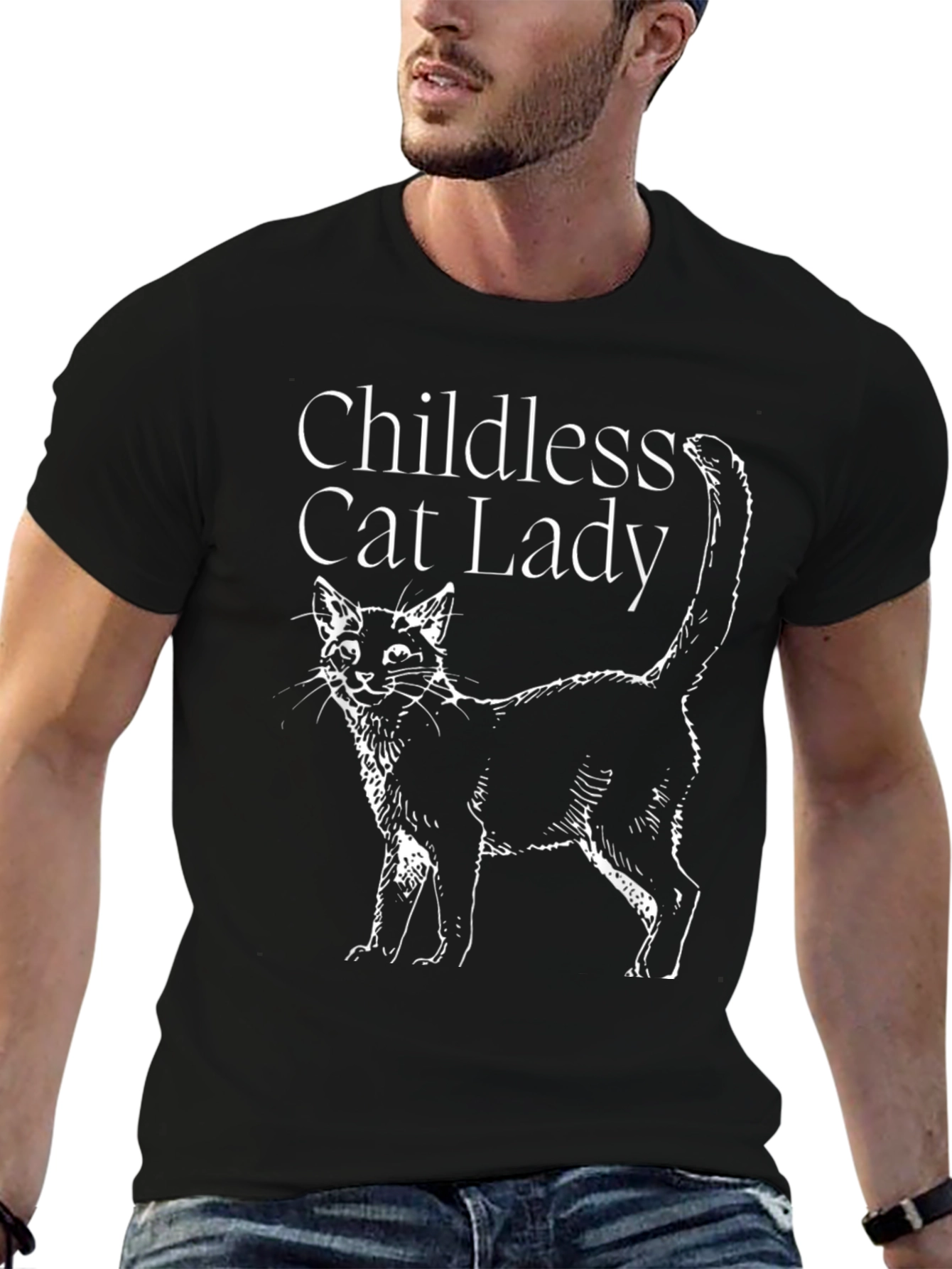 Black Childless Cat Lady Black T-Shirt view 6