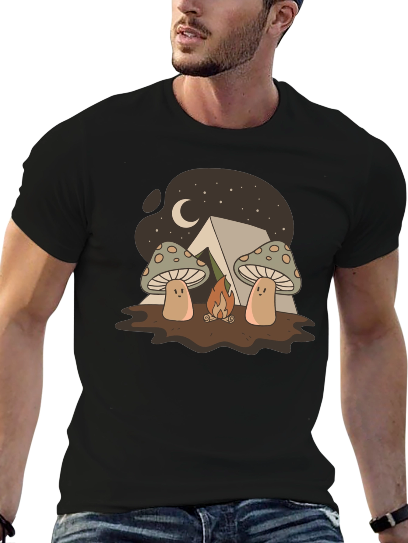Black Mushroom Campfire T-Shirt view 6