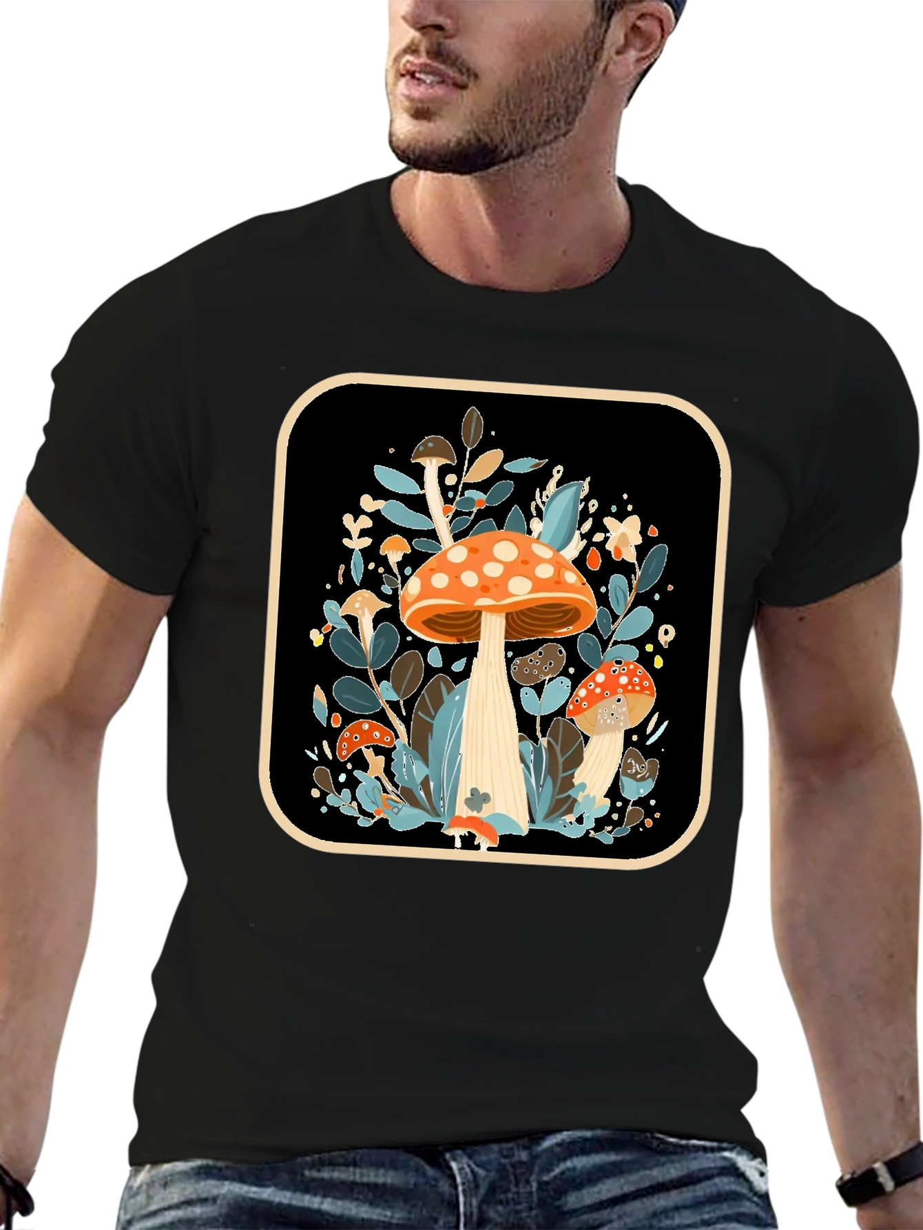 Black Mushroom Graphic Tee - Nature Inspired Style view 6