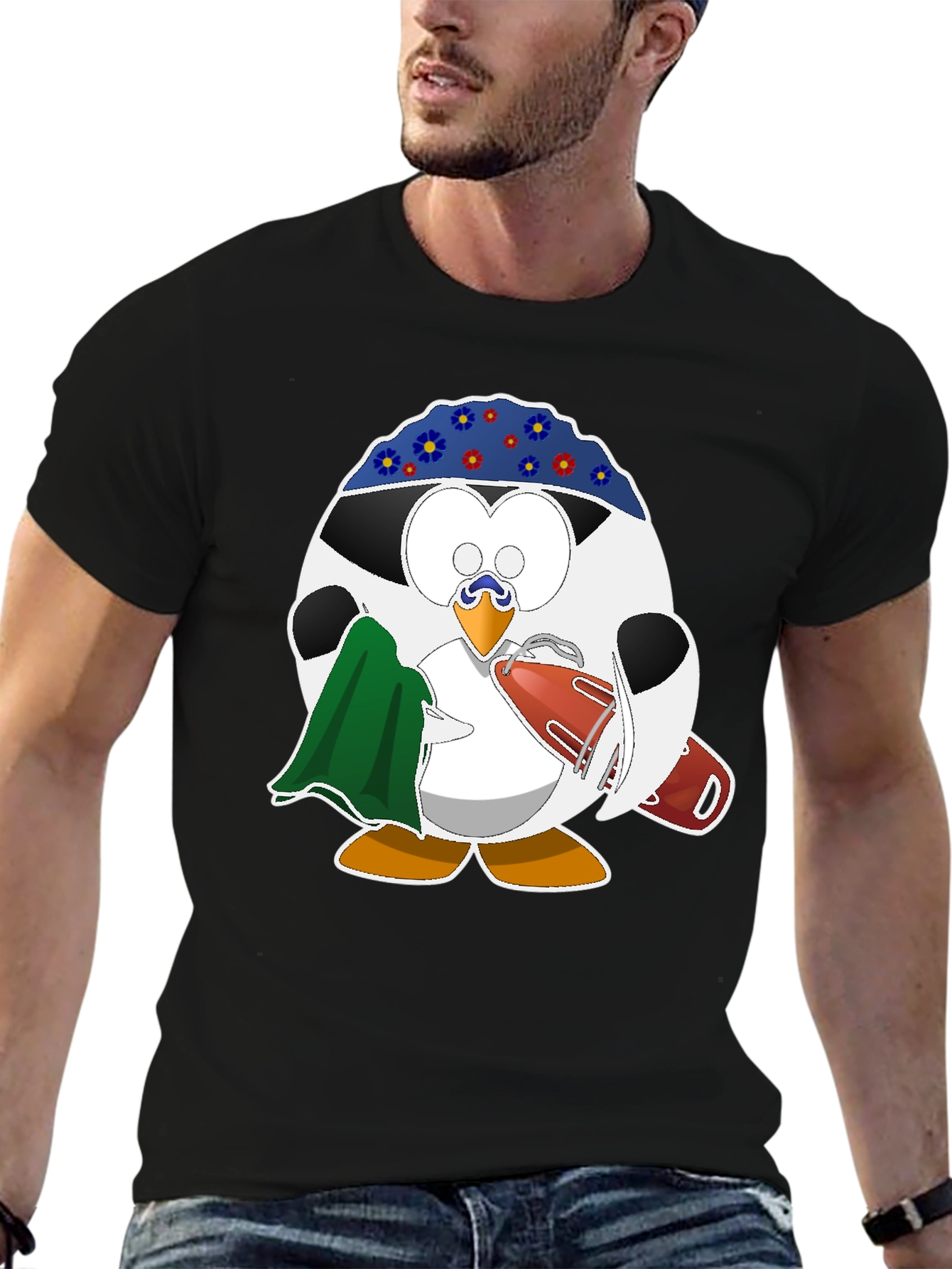 Black Lifeguard Penguin Graphic T-Shirt - Black view 6