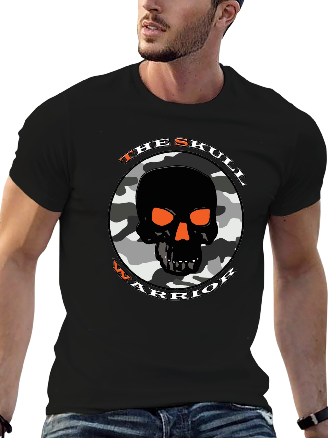 Black Skull Warrior Camo Graphic T-Shirt view 6