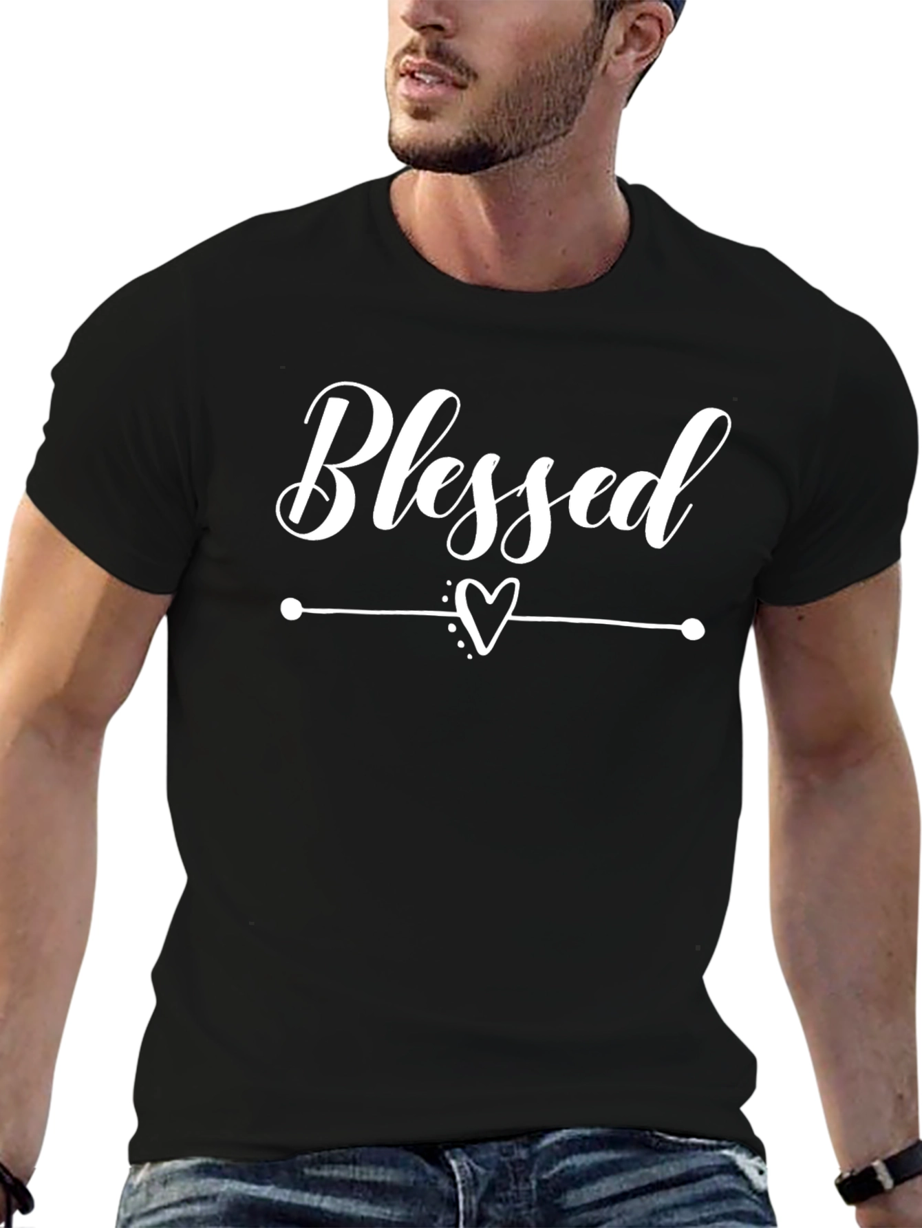 Black Blessed Graphic Tee - Soft Cotton Blend T-Shirt view 6