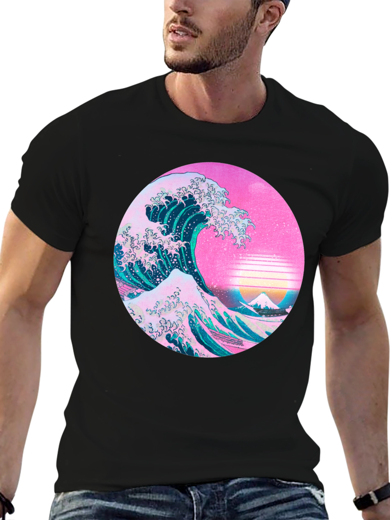 Black Great Wave Aesthetic T-Shirt view 6