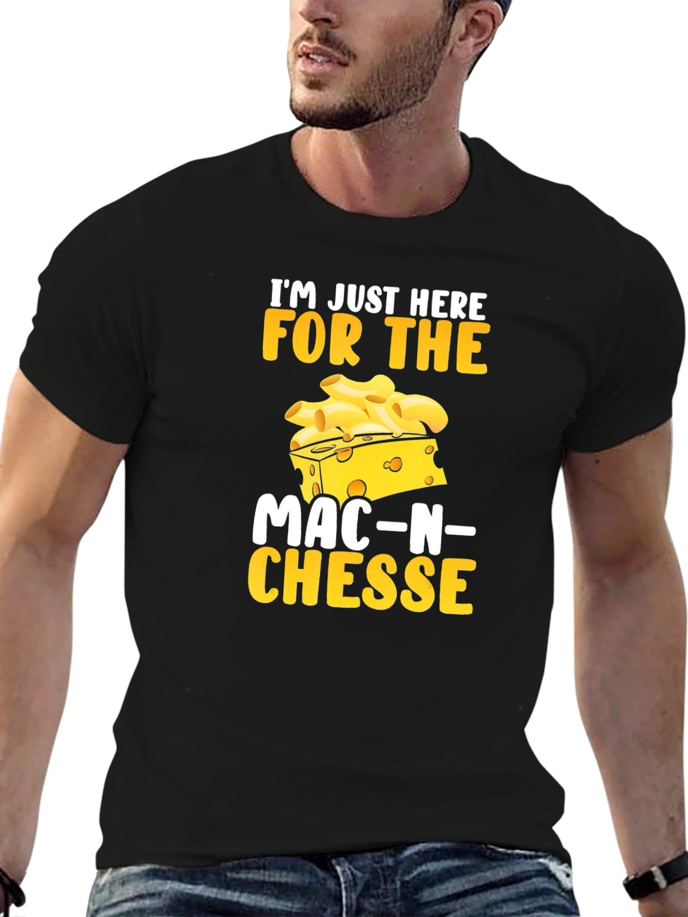 Black Mac-N-Cheese Lover T-Shirt: Just Here For the Food! view 6