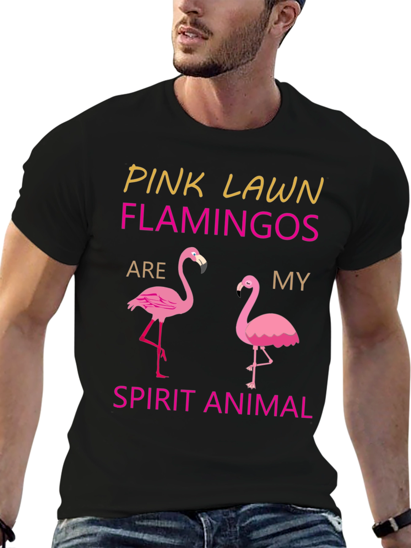 Black Pink Lawn Flamingos Spirit Animal T-Shirt view 6
