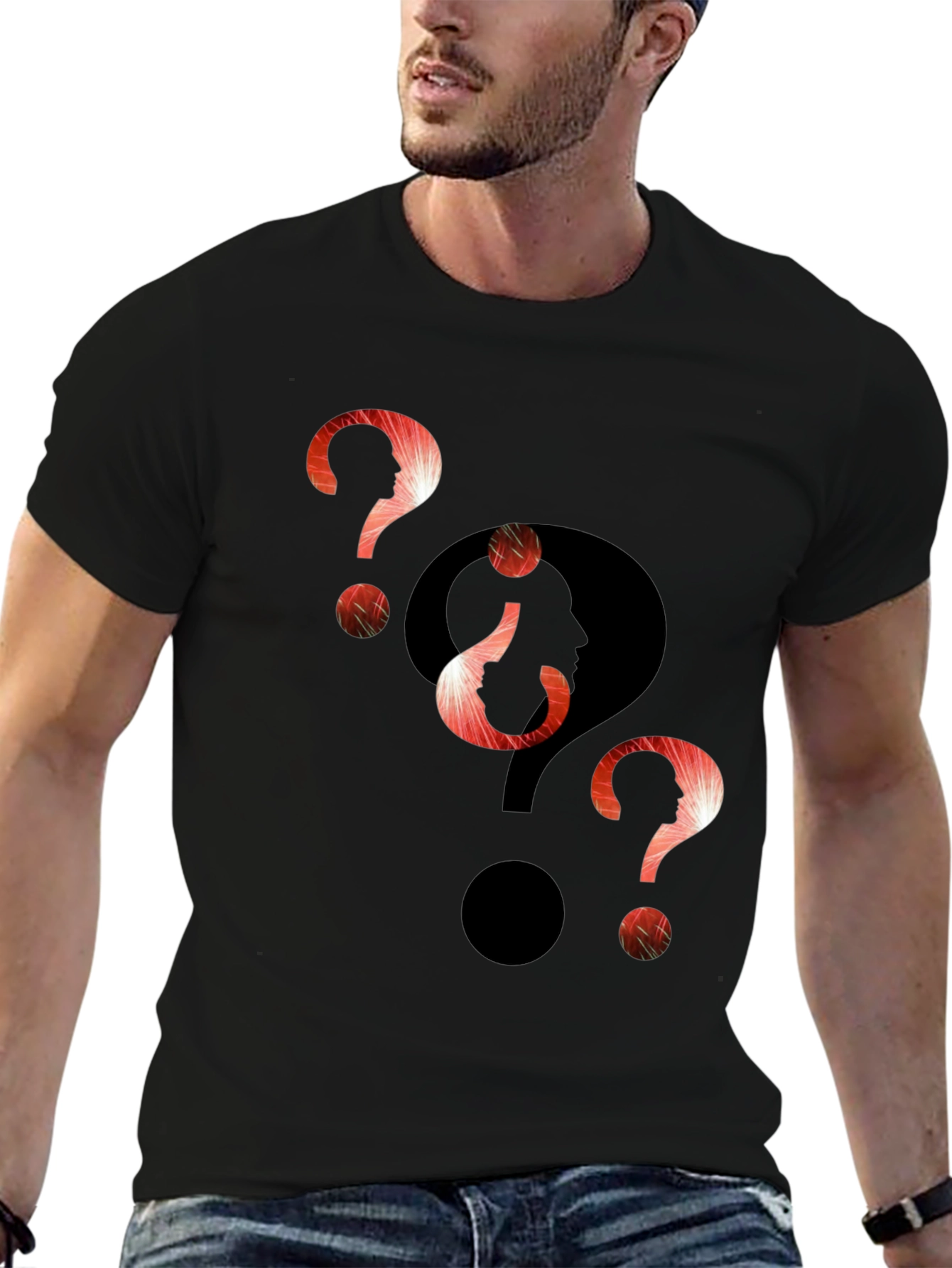 Black Intriguing Question Marks Graphic T-Shirt view 6