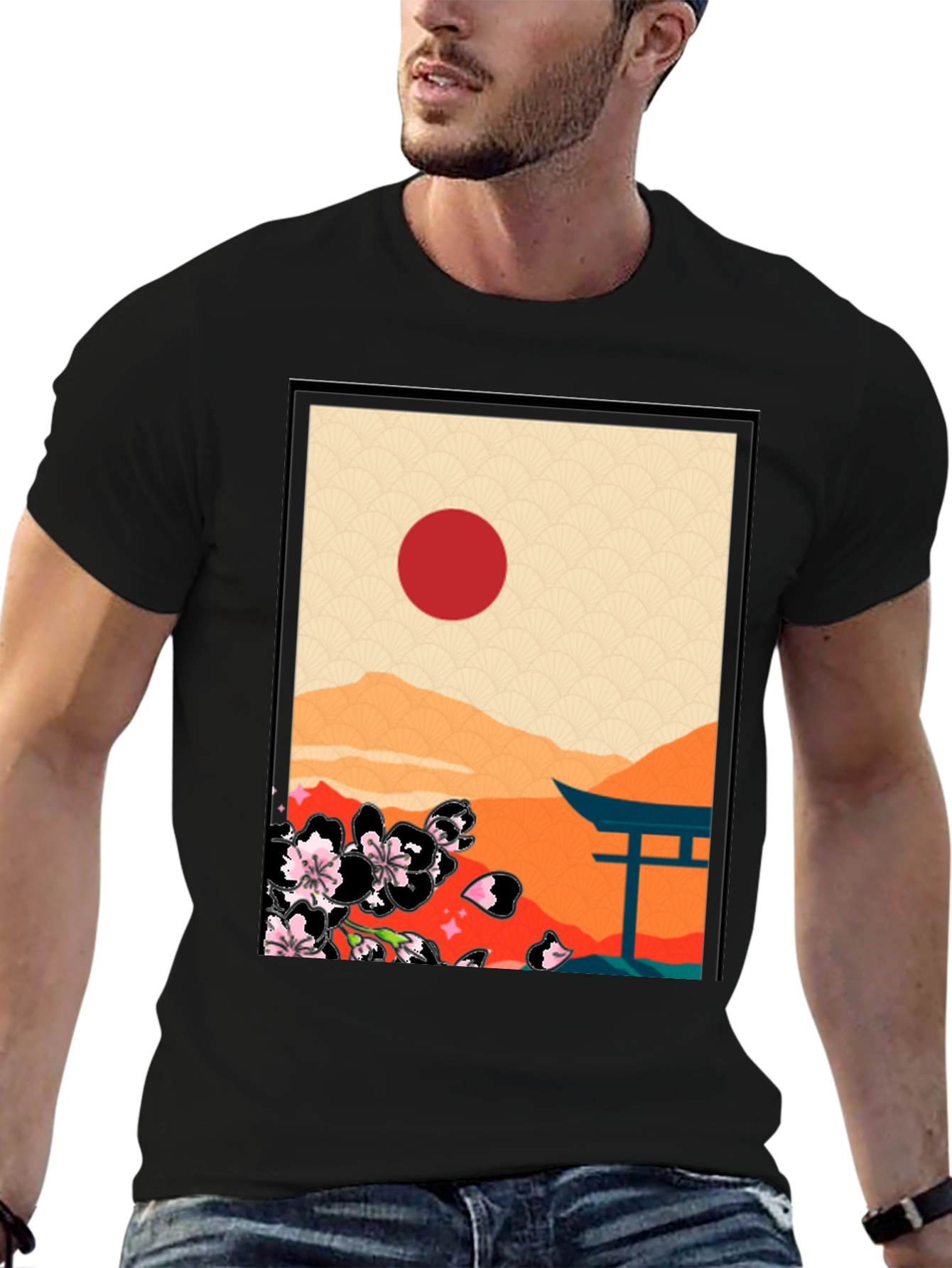 Black Japanese Art Graphic T-Shirt - Black view 6