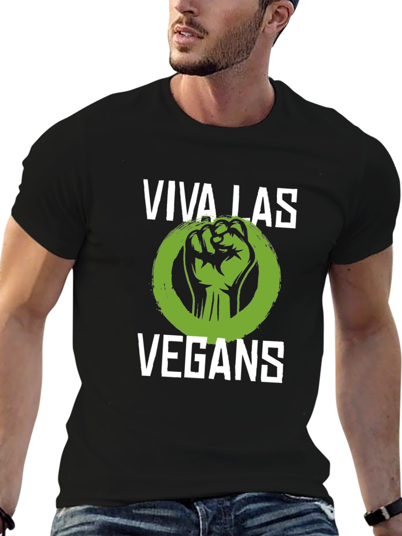 Black Viva Las Vegans Black T-Shirt - Vegan Activism Apparel view 6