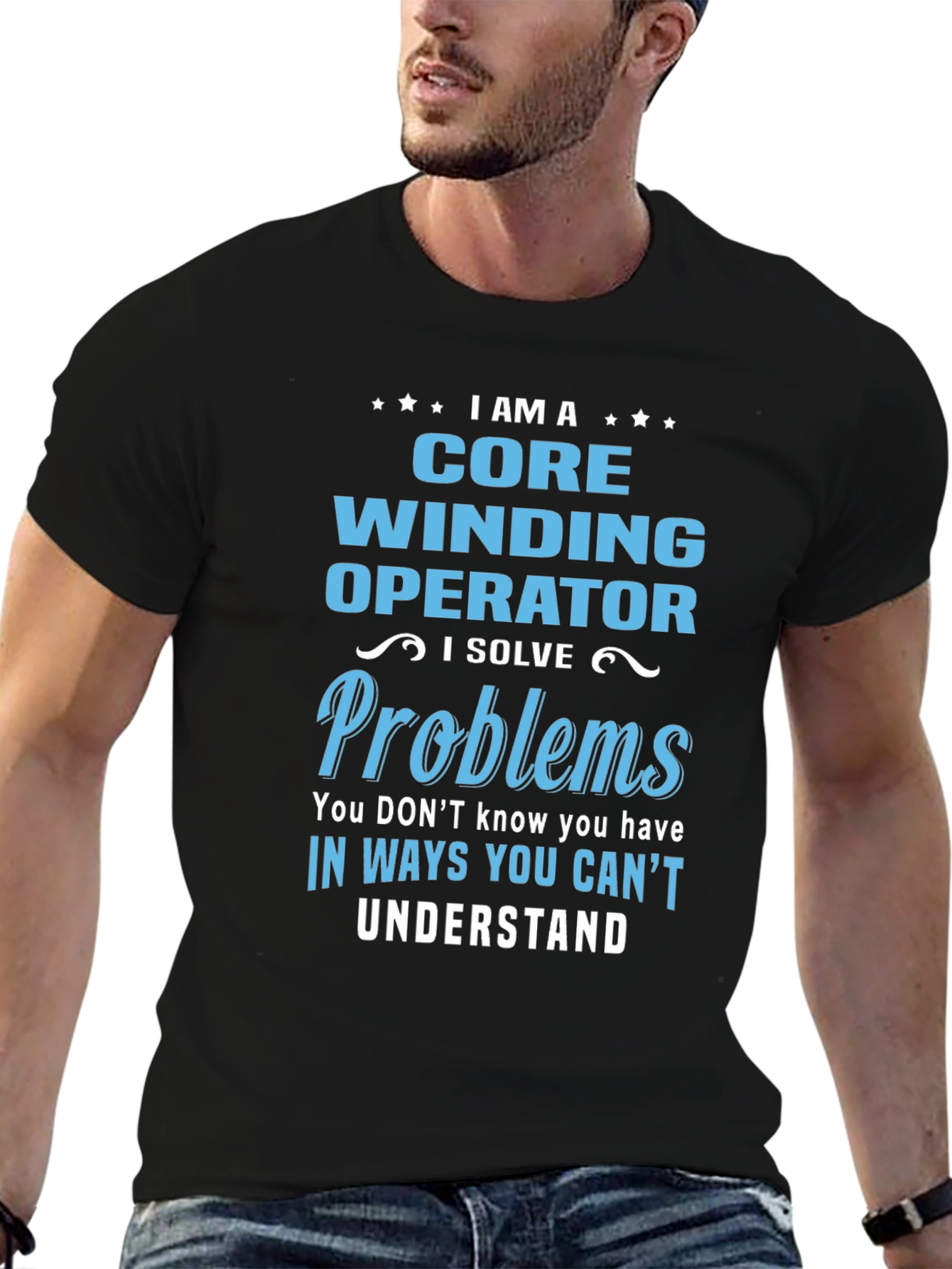 Black Core Winding Operator T-Shirt - Solve Problems Tee view 6