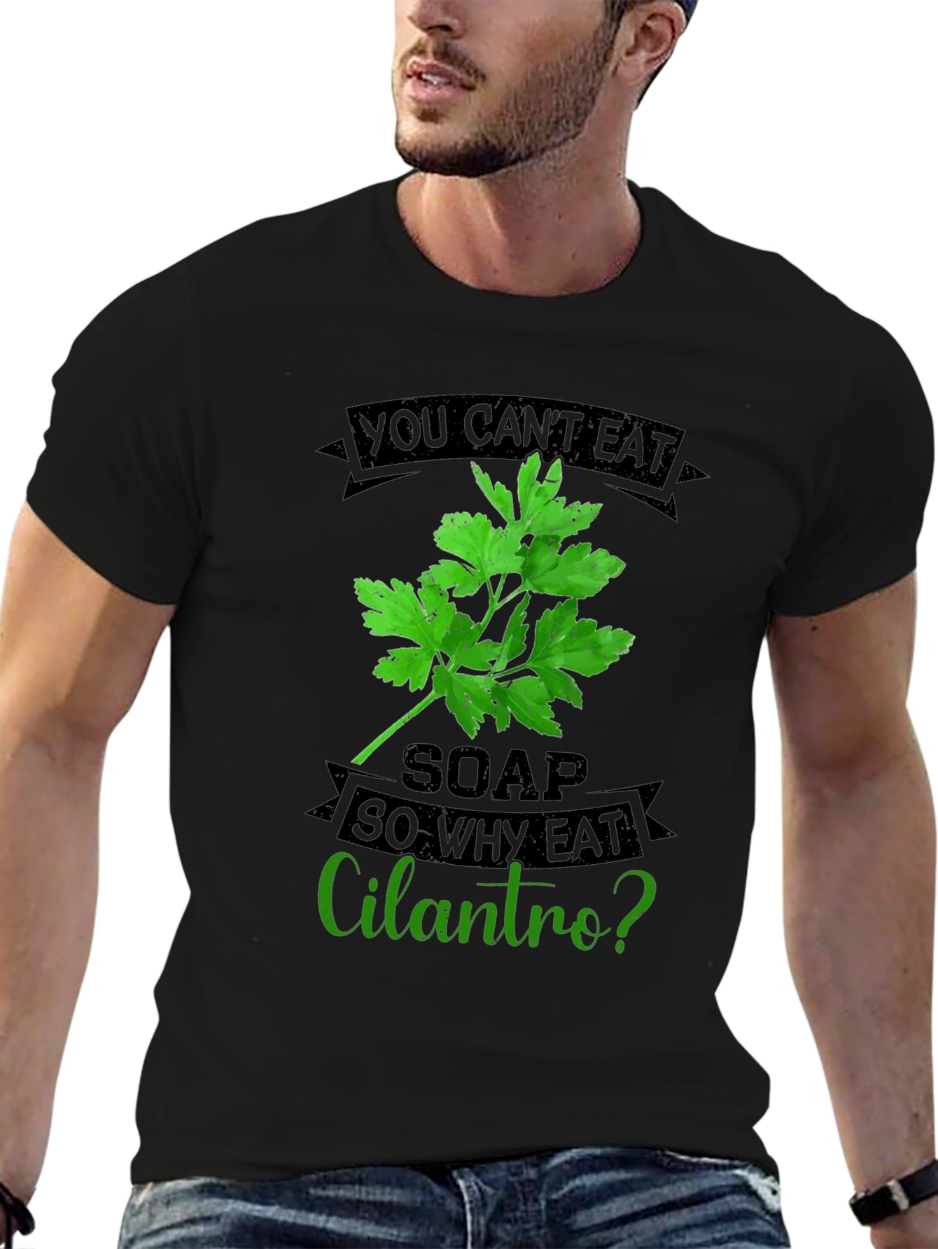 Black Funny Cilantro T-Shirt - Soap Taste Humor view 6
