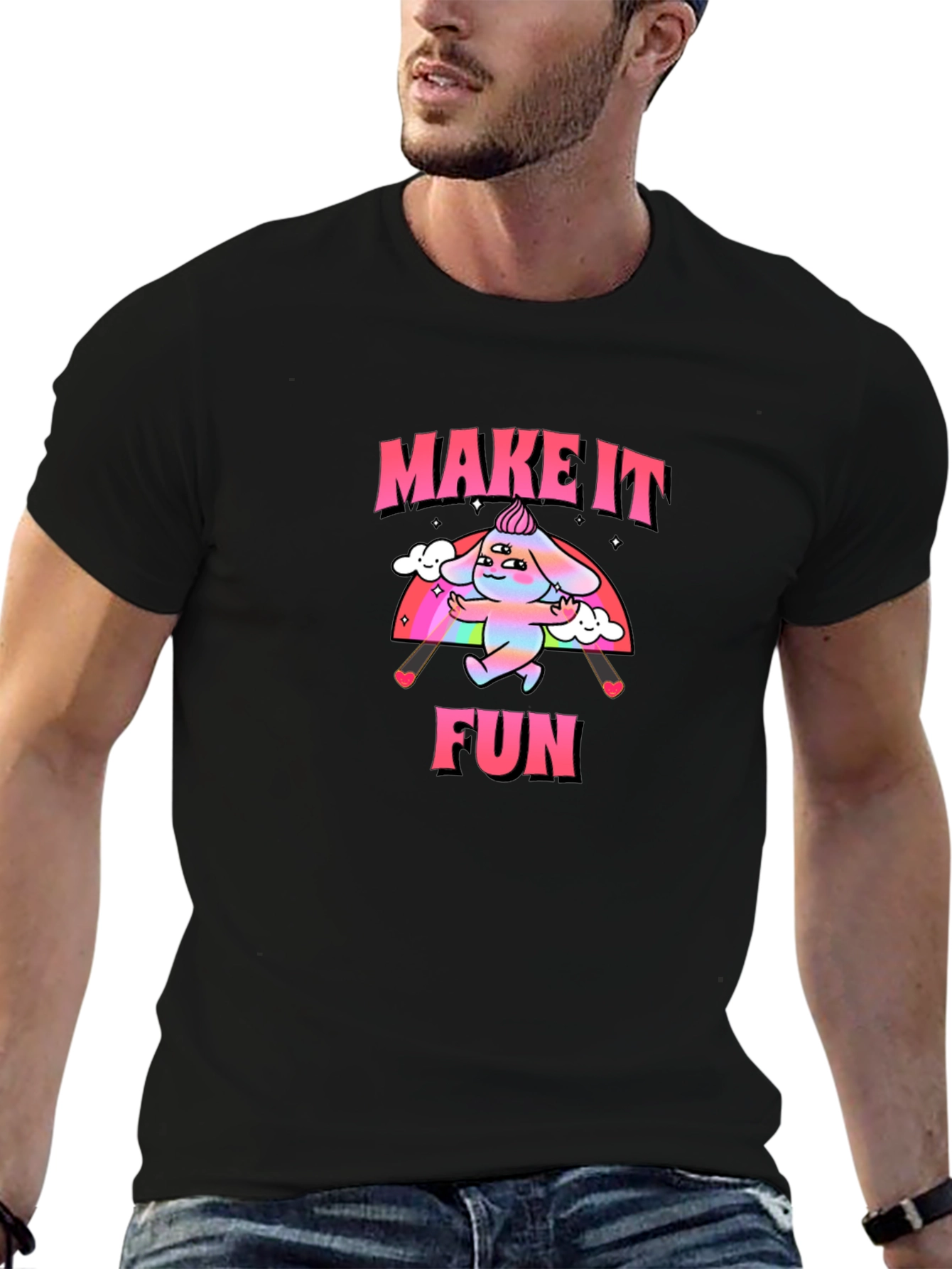 Black Make It Fun Graphic Tee - Trendy Rainbow Cartoon Design view 6