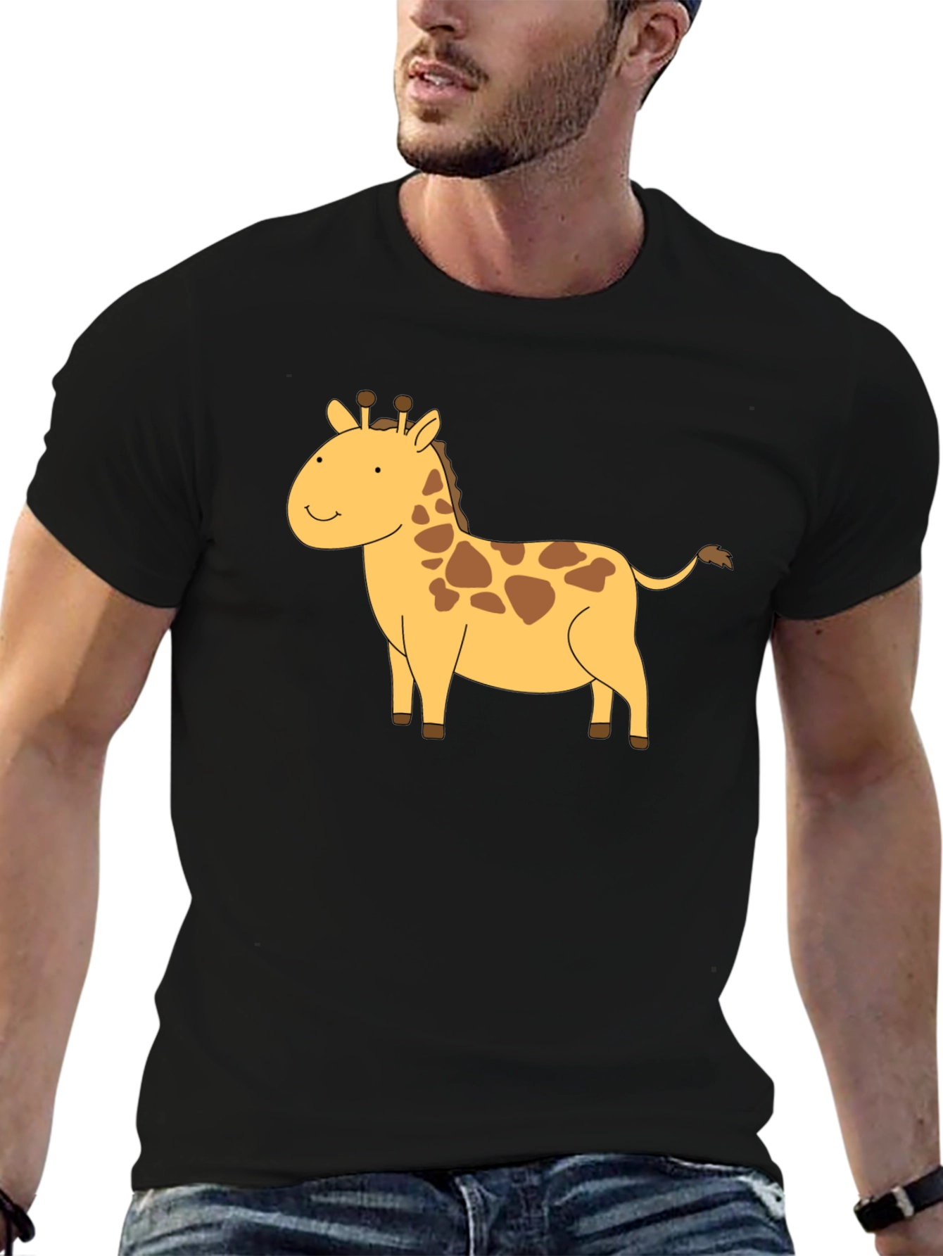 Black Giraffe Graphic Tee - Black Cotton T-Shirt view 6