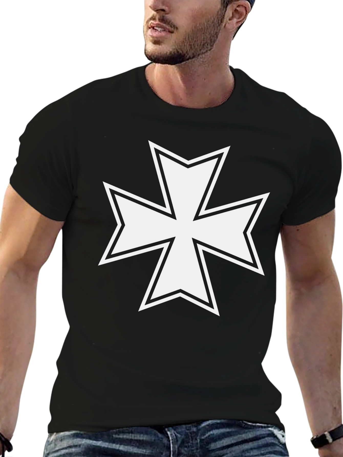Black Iron Cross Graphic T-Shirt - Black Cotton Tee view 6
