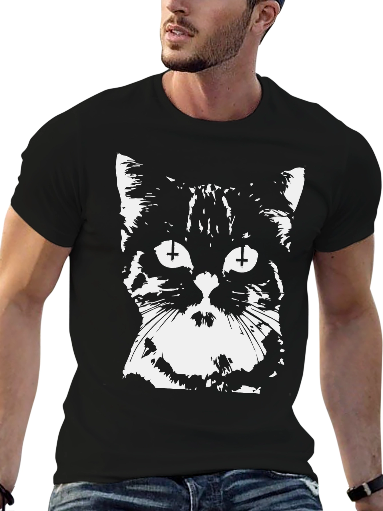 Black Inverted Cross Cat Graphic T-Shirt view 6