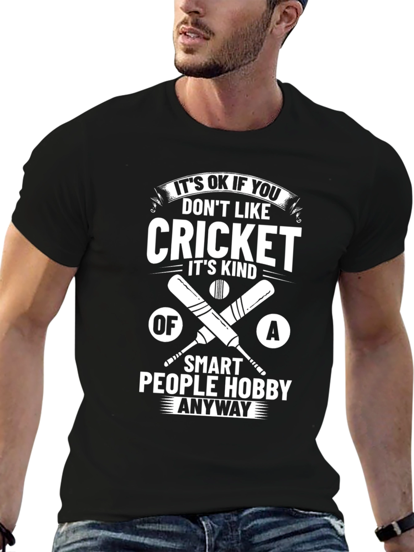 Black Funny Cricket Lover T-Shirt - Smart People Hobby Tee view 6