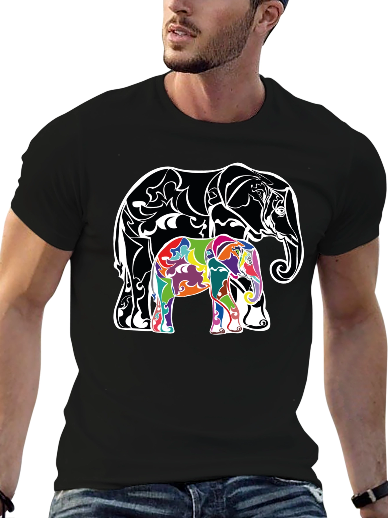 Black Elephant Graphic Print Tee - Stylish Animal Design T-Shirt view 6