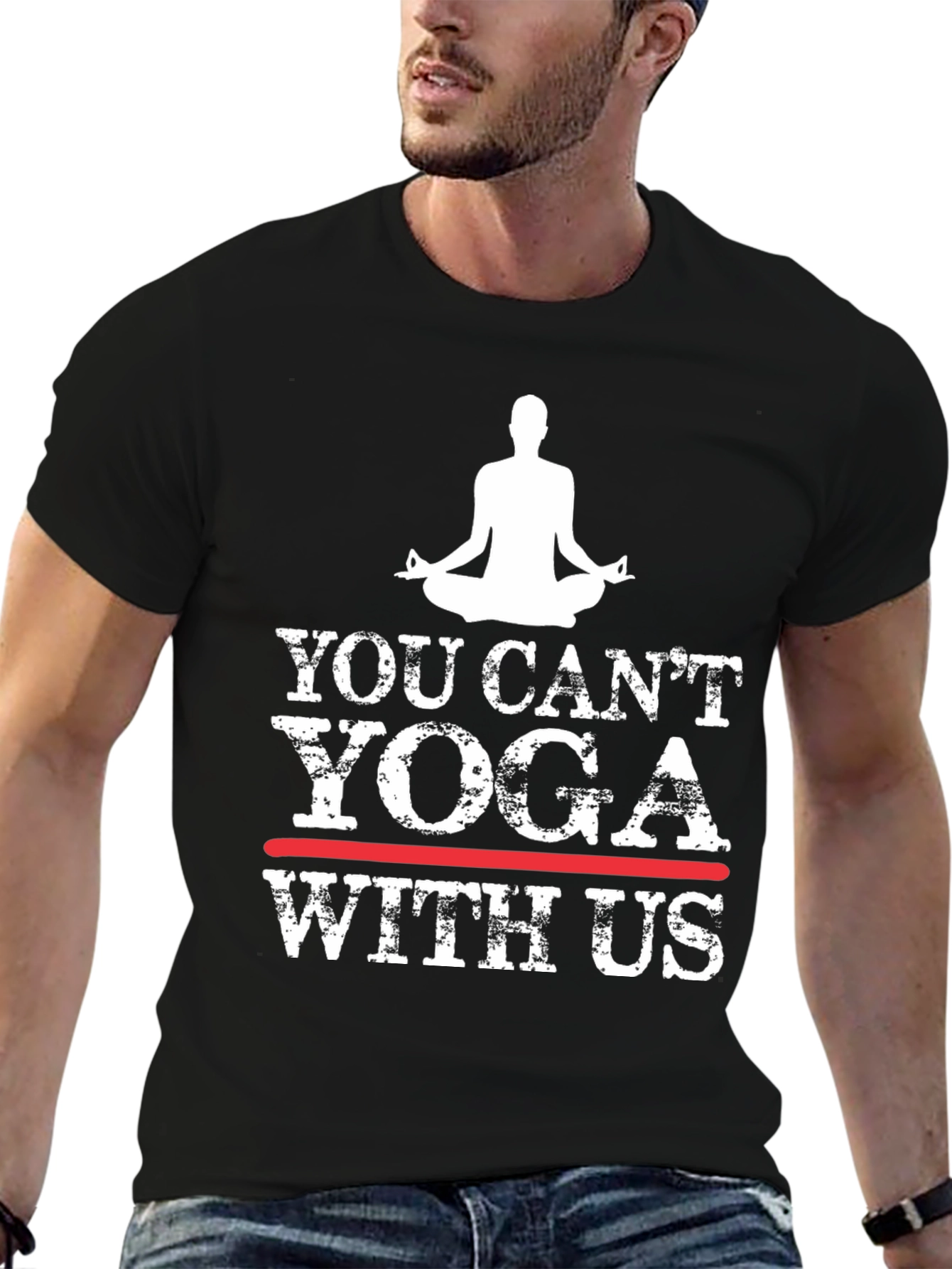 Black Yoga Graphic T-Shirt - You Can't Yoga With Us view 6