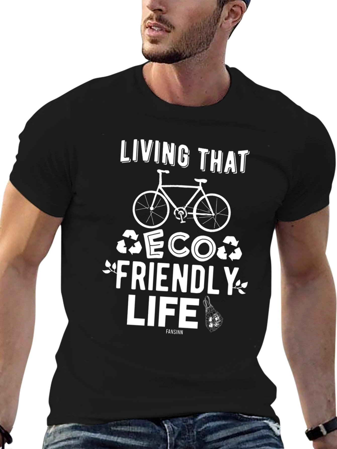 Black Eco Friendly Life T-Shirt - Black Graphic Tee view 6