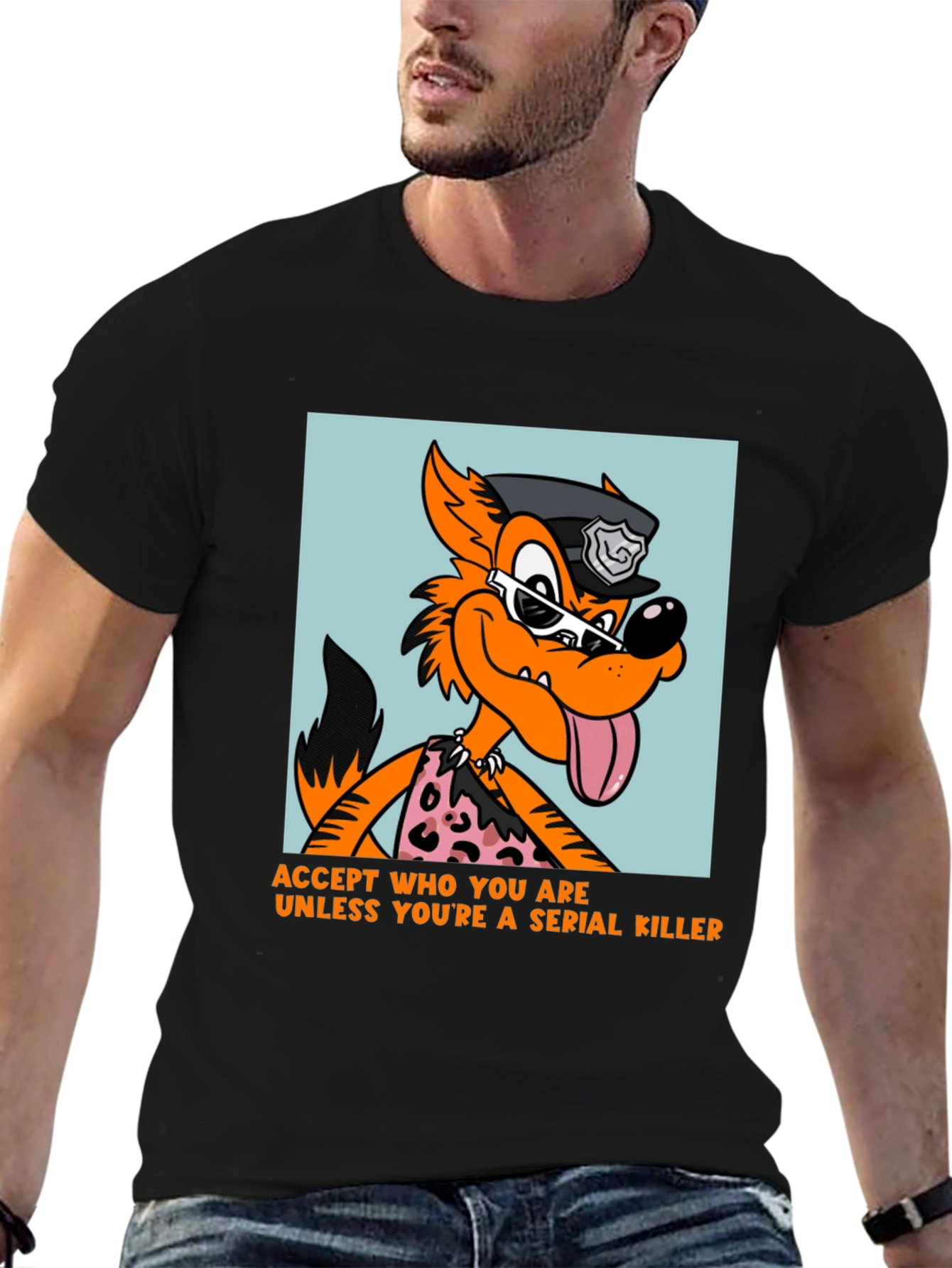 Black Sarcastic Cartoon Wolf Graphic Tee view 6