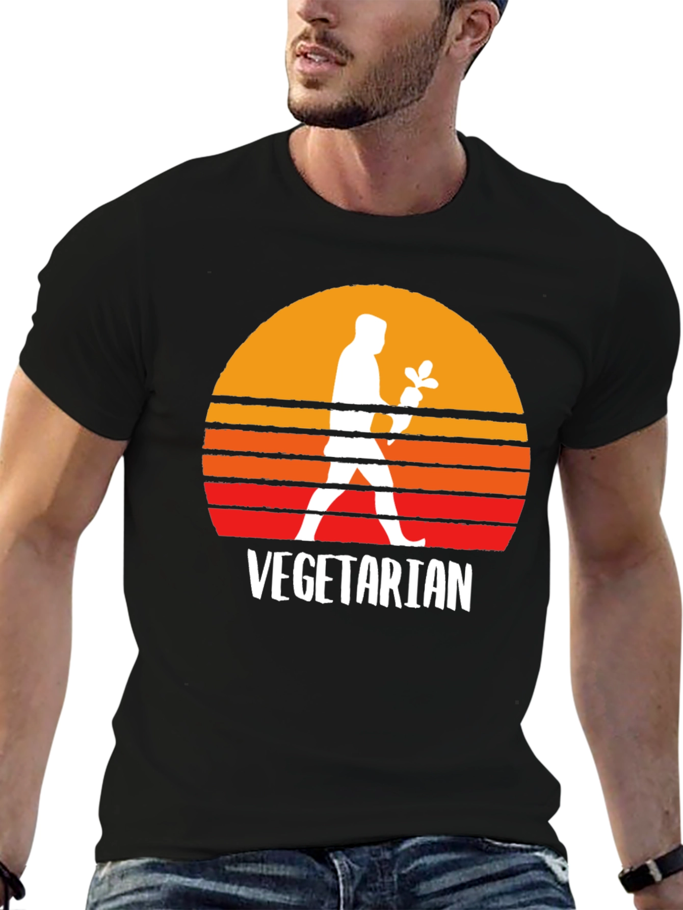 Black Vegetarian Sunset Graphic Tee - Black view 6