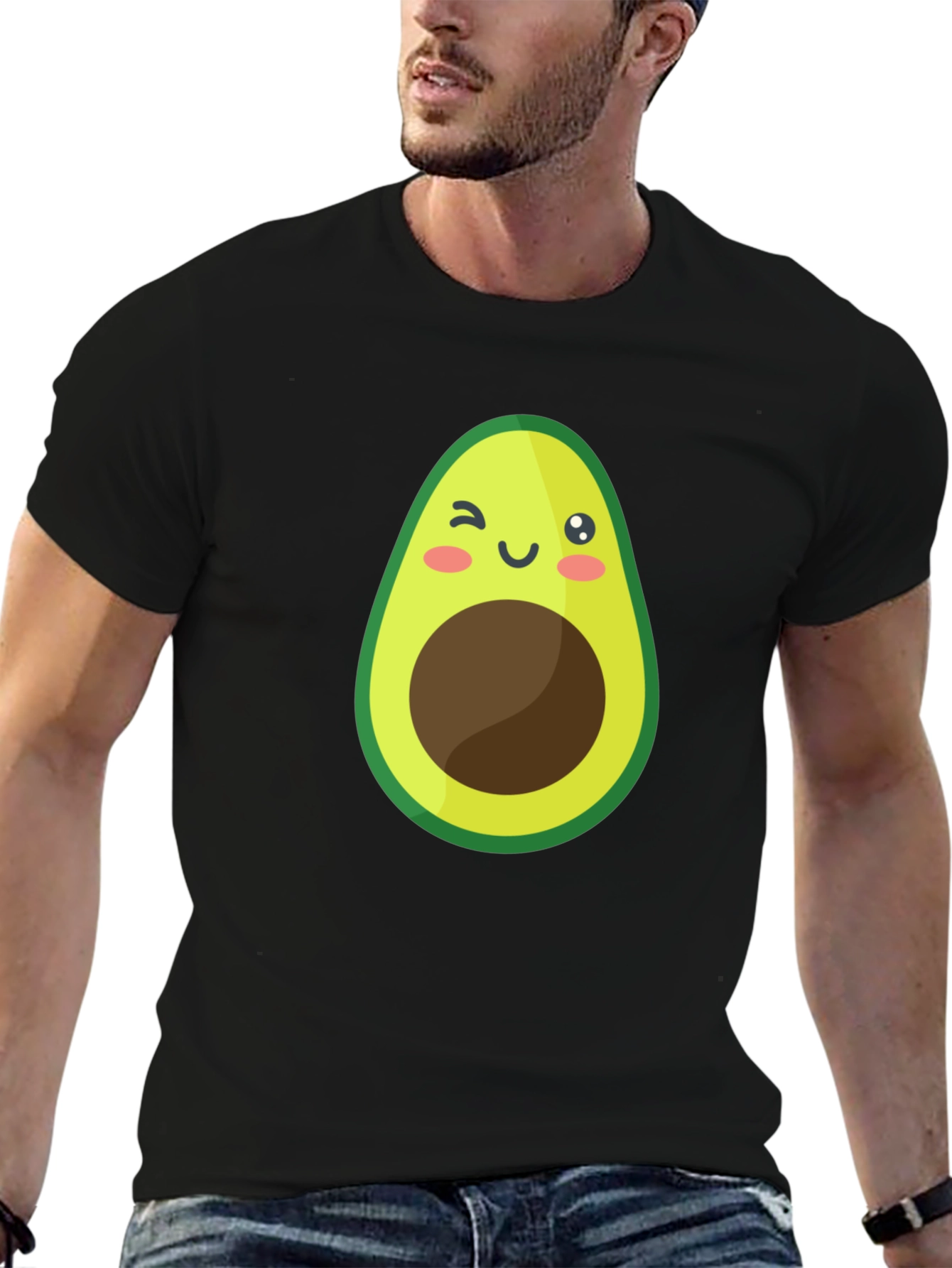 Black Cute Avocado Graphic Black T-Shirt view 6