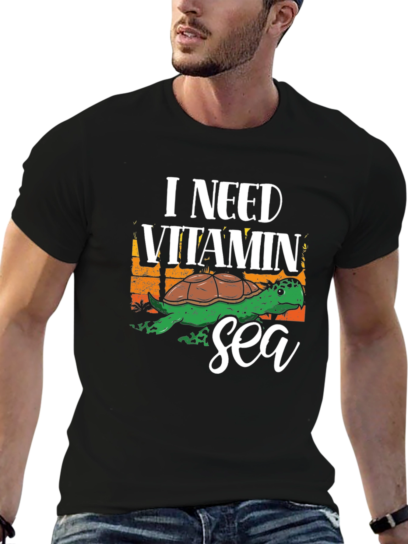 Black I Need Vitamin Sea Turtle Graphic T-Shirt view 6