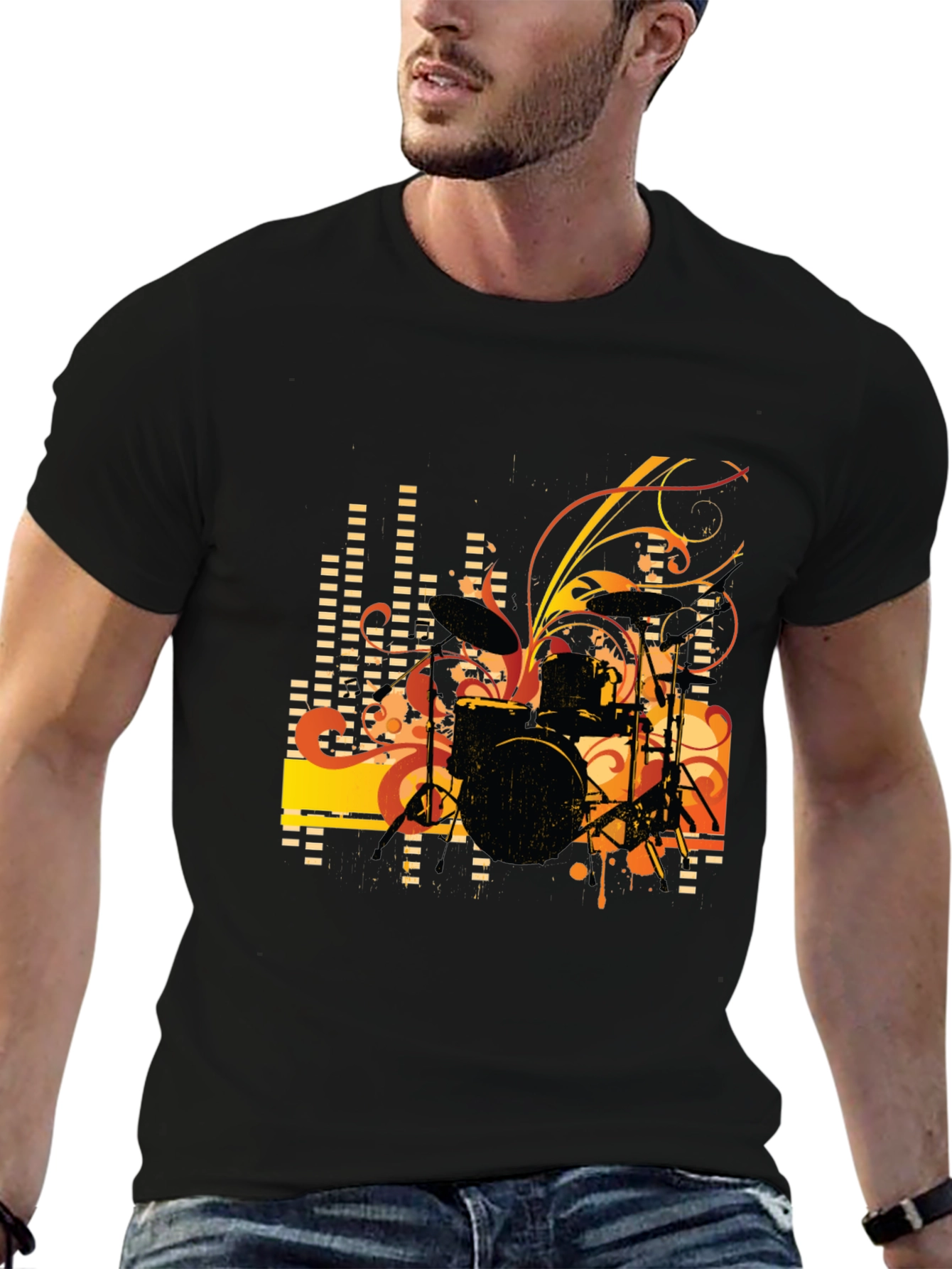Black Drum Set Graphic T-Shirt - Black view 6
