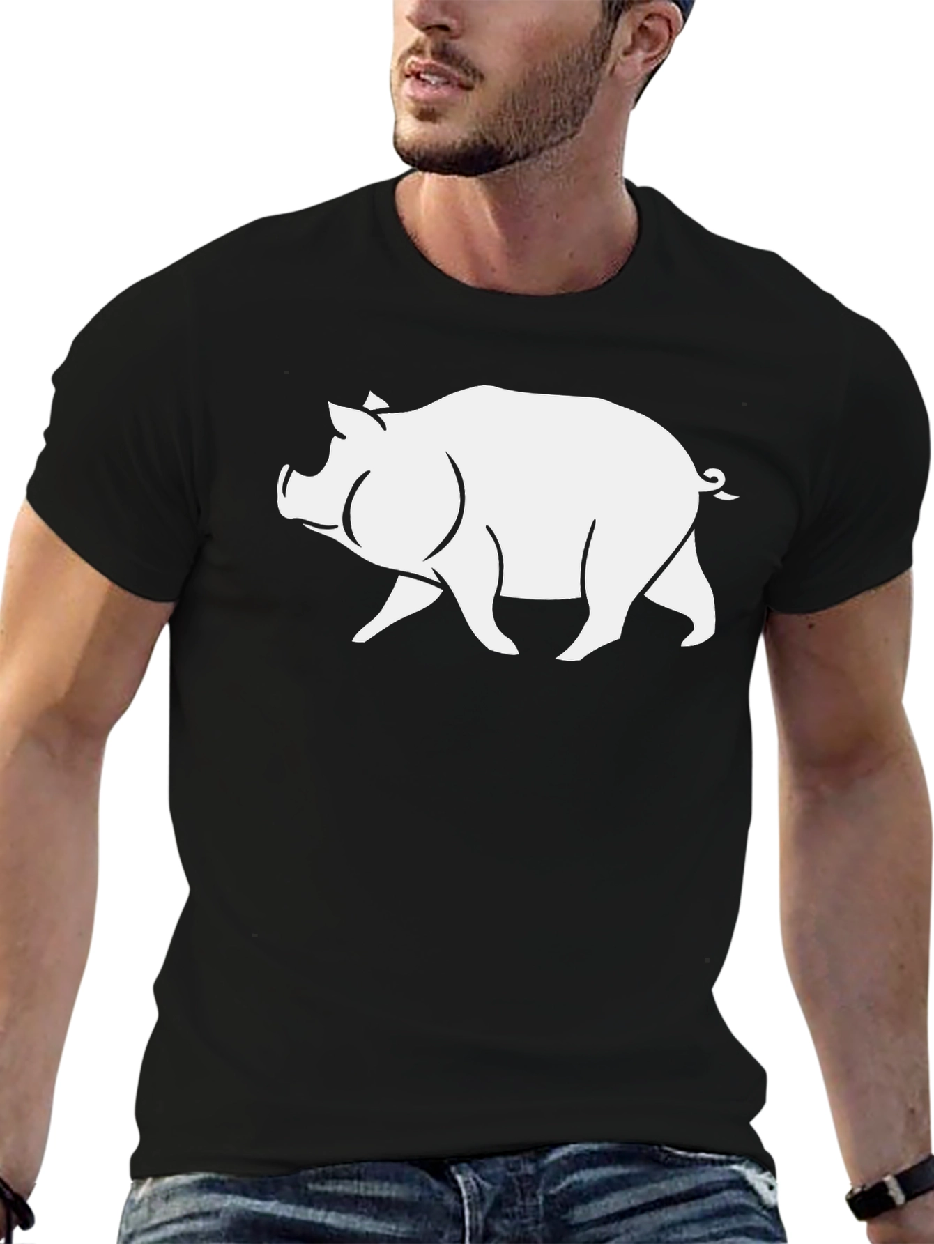 Black Pig Graphic T-Shirt - Black Casual Tee view 6