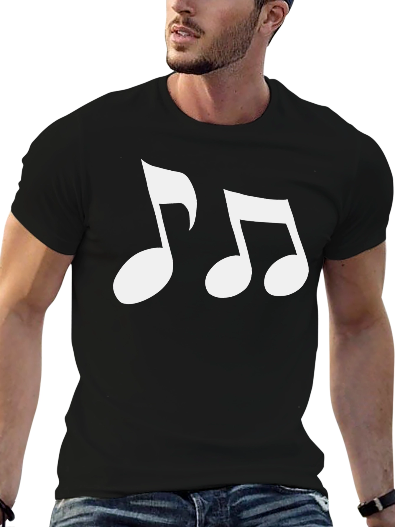 Black Musical Note Graphic Tee - Black Cotton Blend view 6