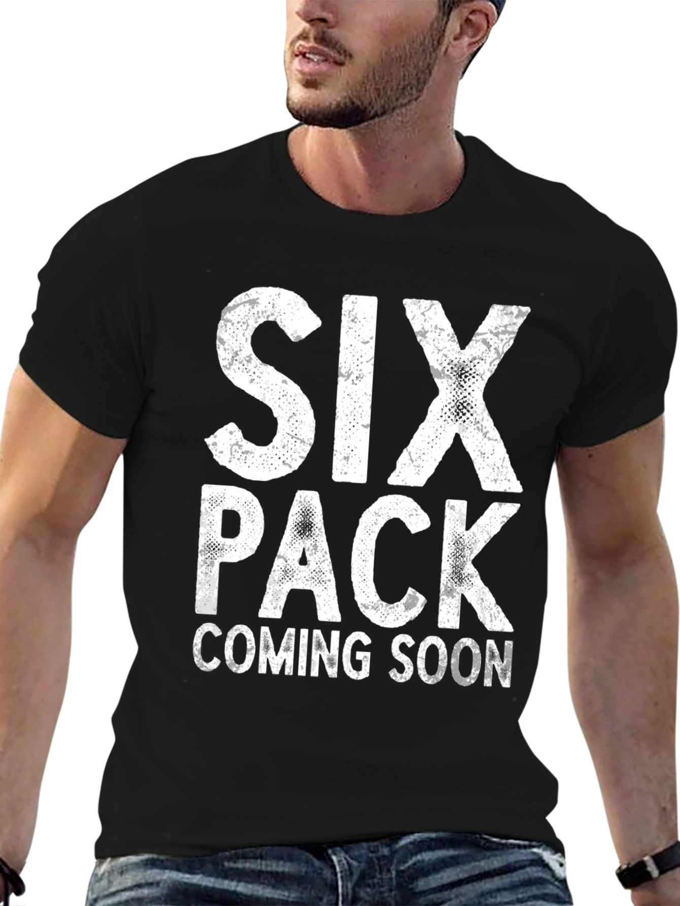 Black Six Pack Coming Soon Funny Men's Black T-Shirt view 6