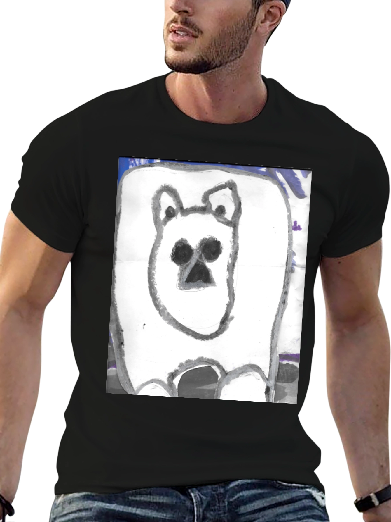 Black Hand-Drawn Bear Graphic T-Shirt view 6