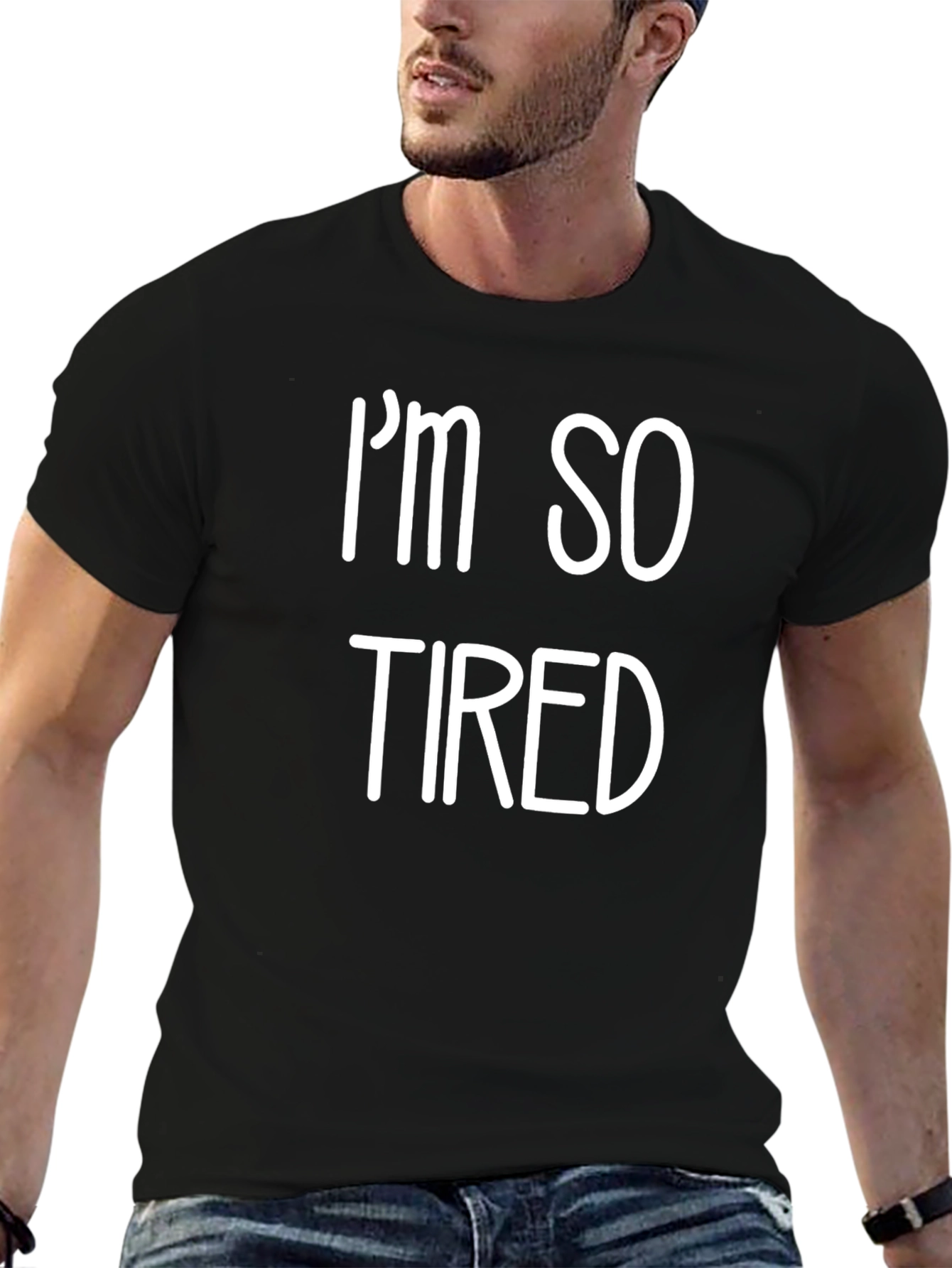 Black I'm So Tired Graphic T-Shirt - Black Casual Tee view 6