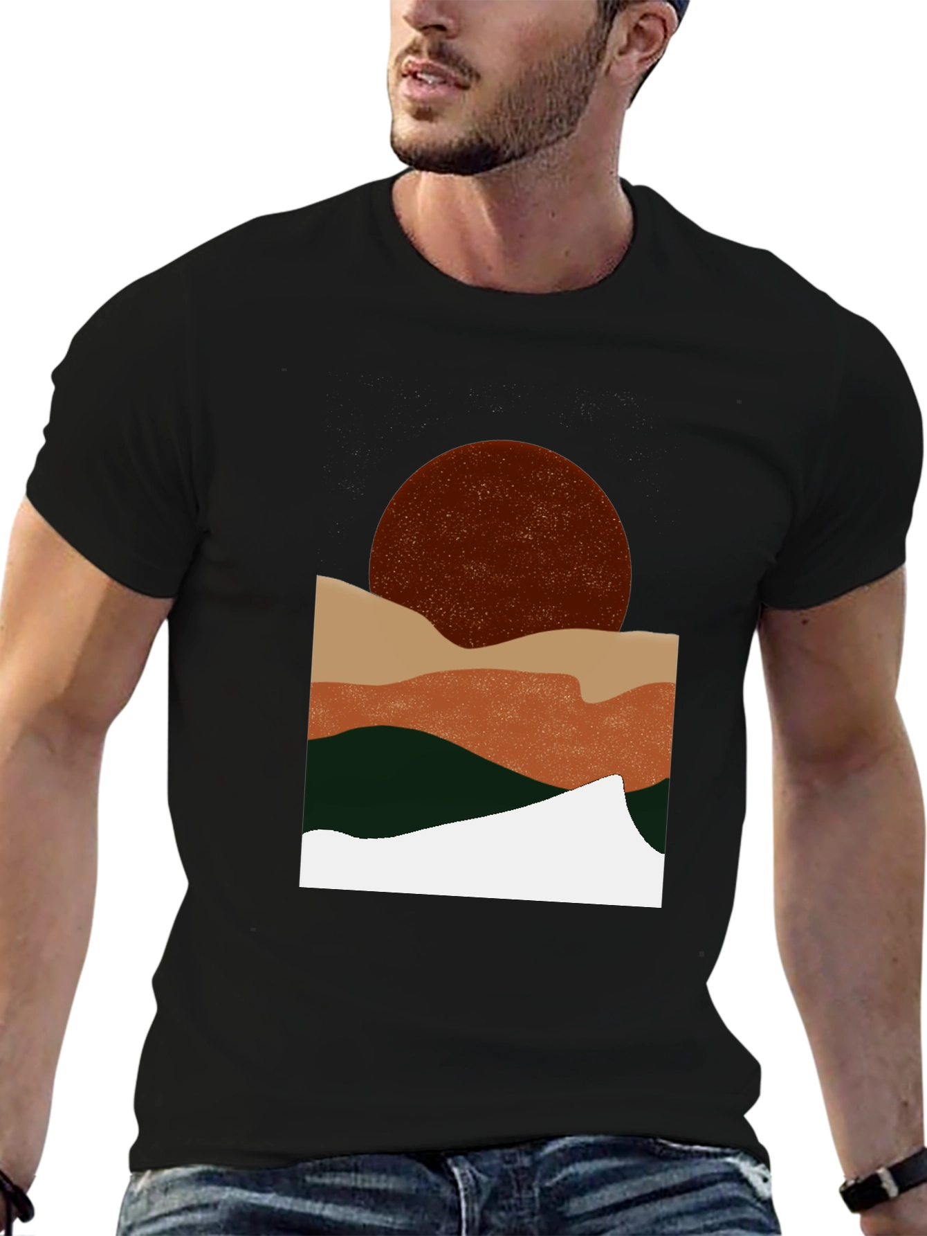 Black Abstract Landscape Graphic T-Shirt view 6