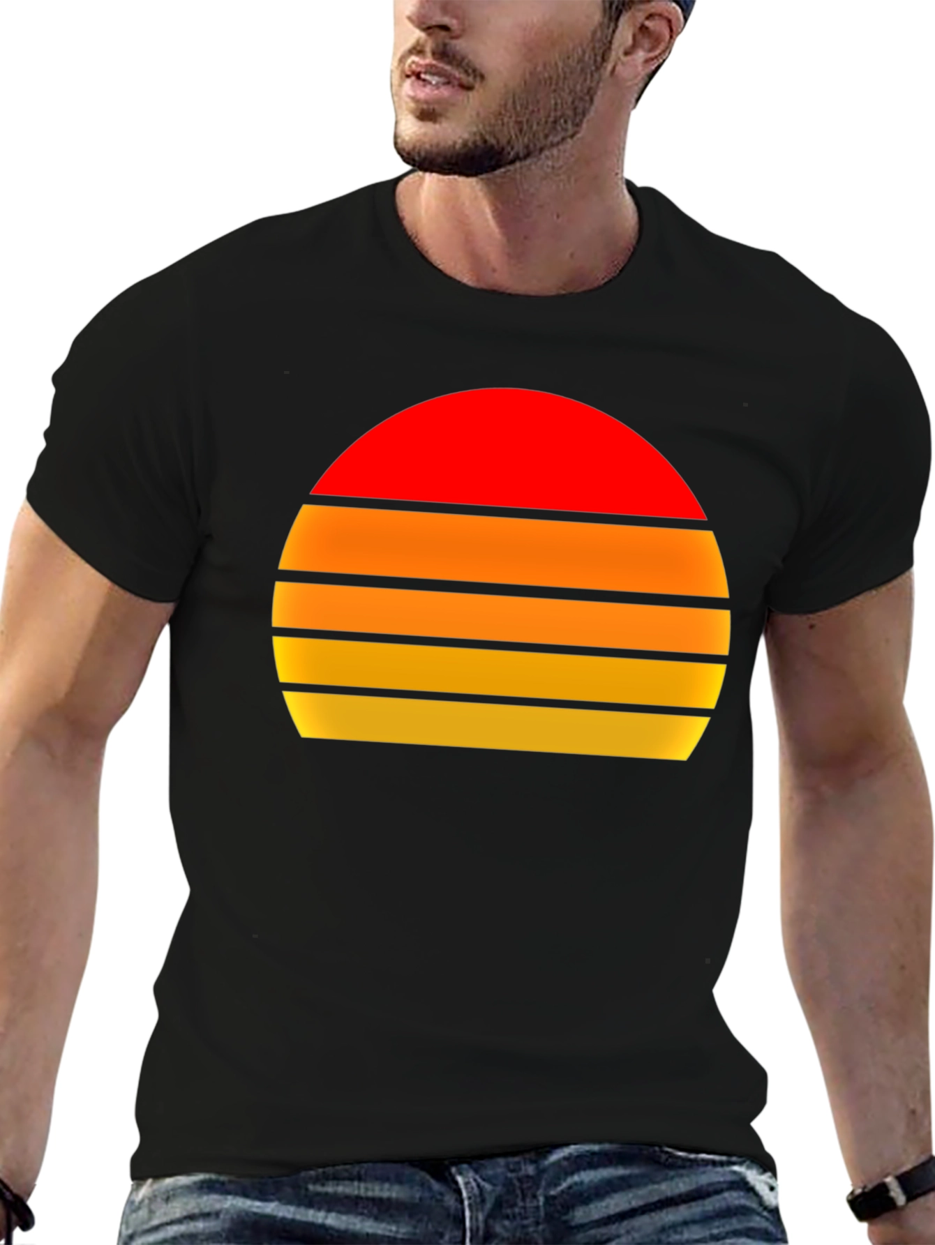 Black Retro Sunset Graphic Tee - Vintage Style T-Shirt view 6