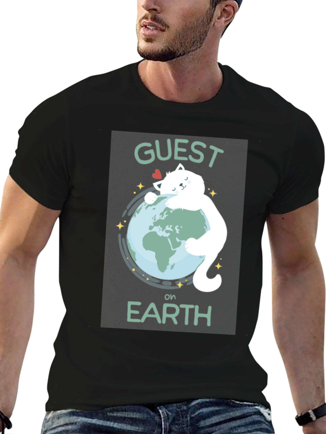 Guest on Earth T-Shirt - Cat Hugging Globe Tee - 6