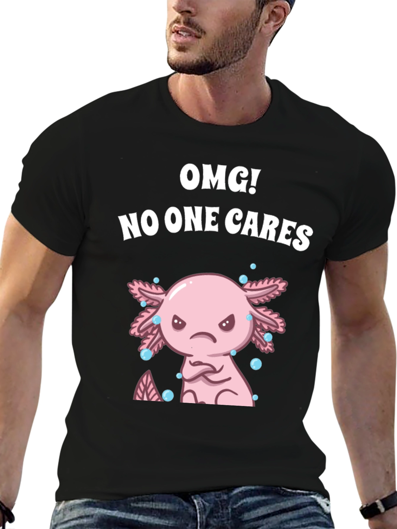 Black OMG! No One Cares Axolotl Graphic Tee view 6