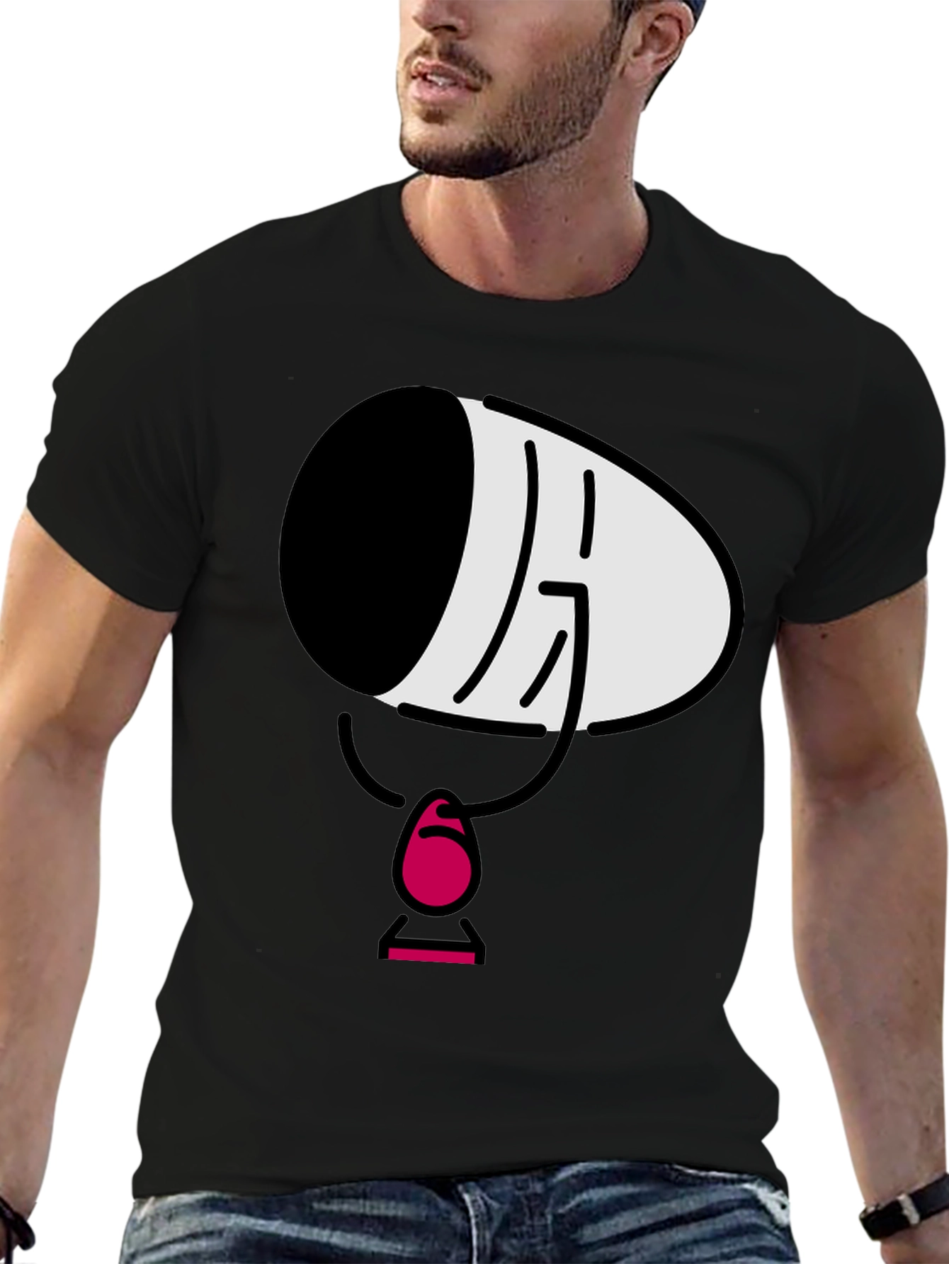 Black Men's Black Cartoon Face T-Shirt view 6