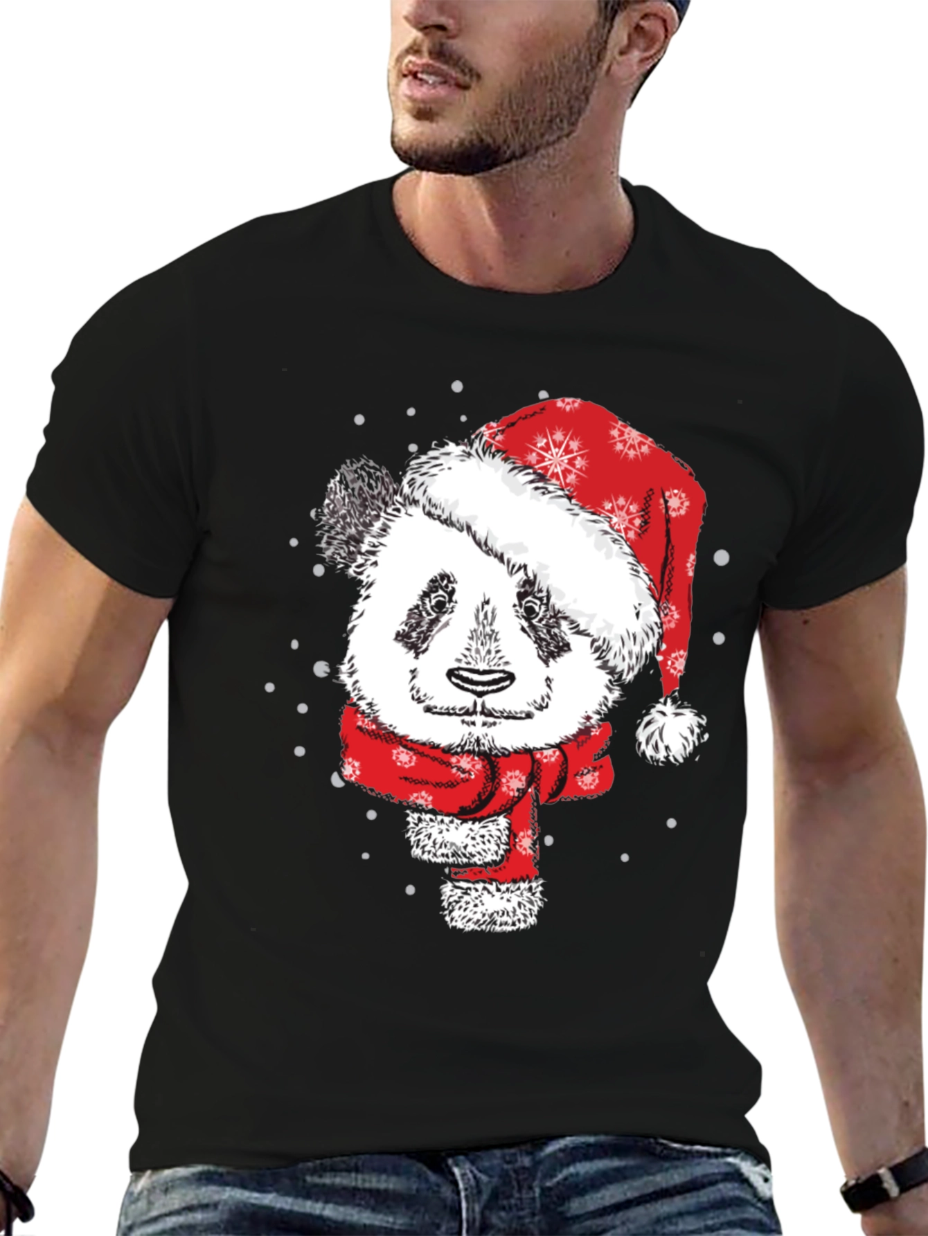 Black Festive Panda Christmas T-Shirt view 6