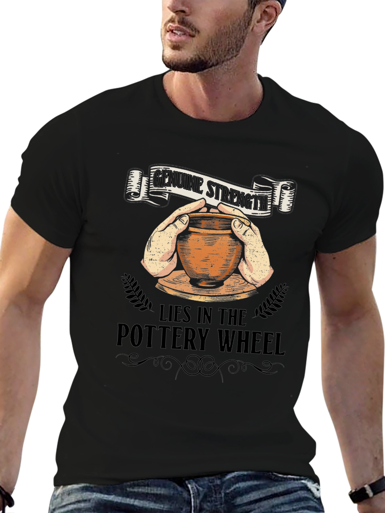 Black Genuine Strength Pottery Wheel T-Shirt view 6