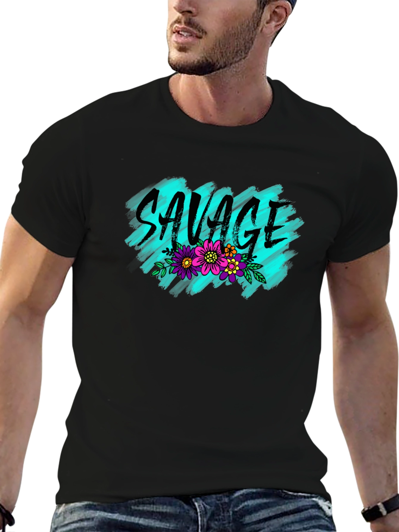 Black Savage Floral Graphic Tee - Trendy Black T-Shirt view 6