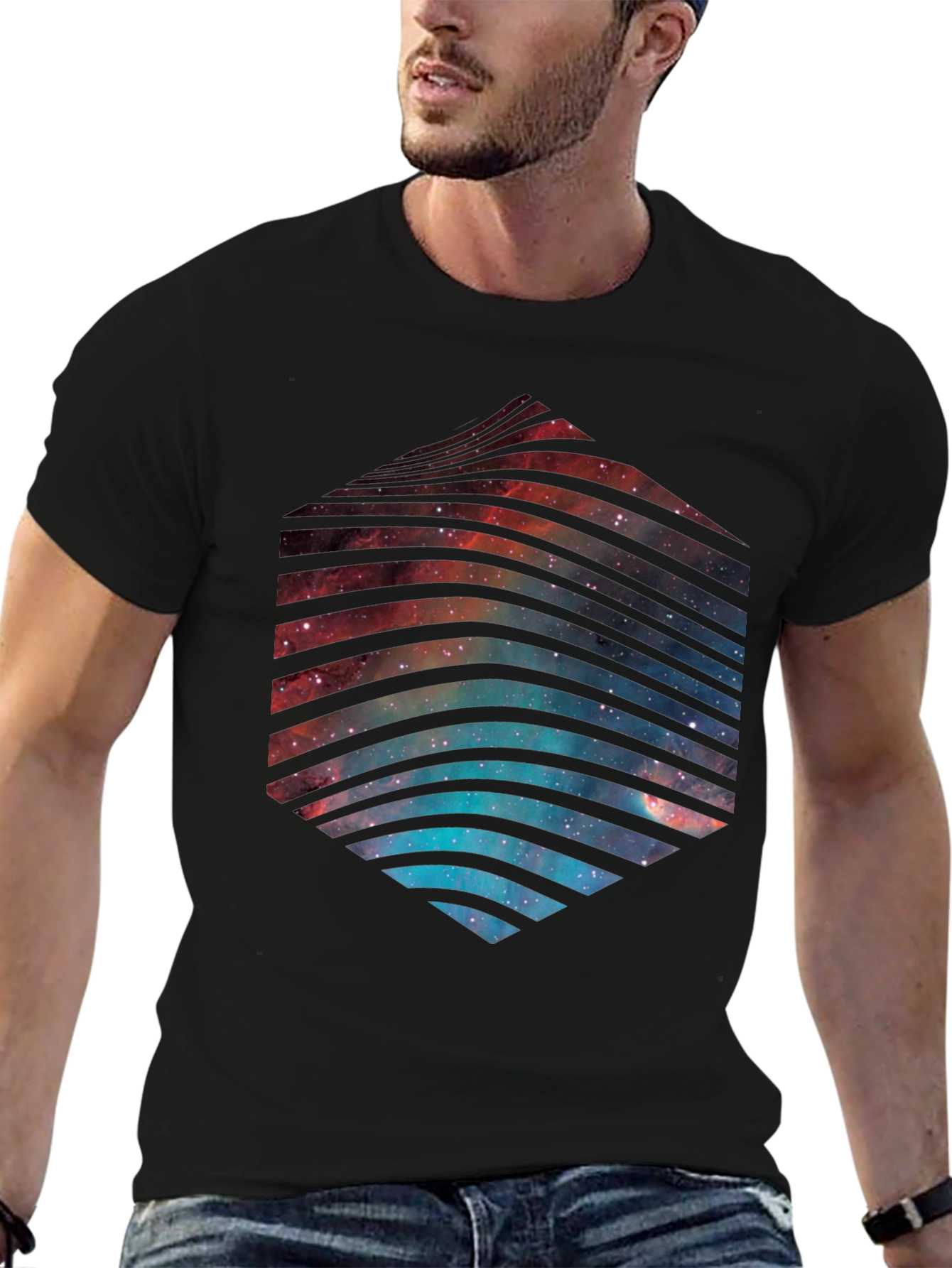 Black Cosmic Hex T-Shirt - Galaxy Space Design view 6