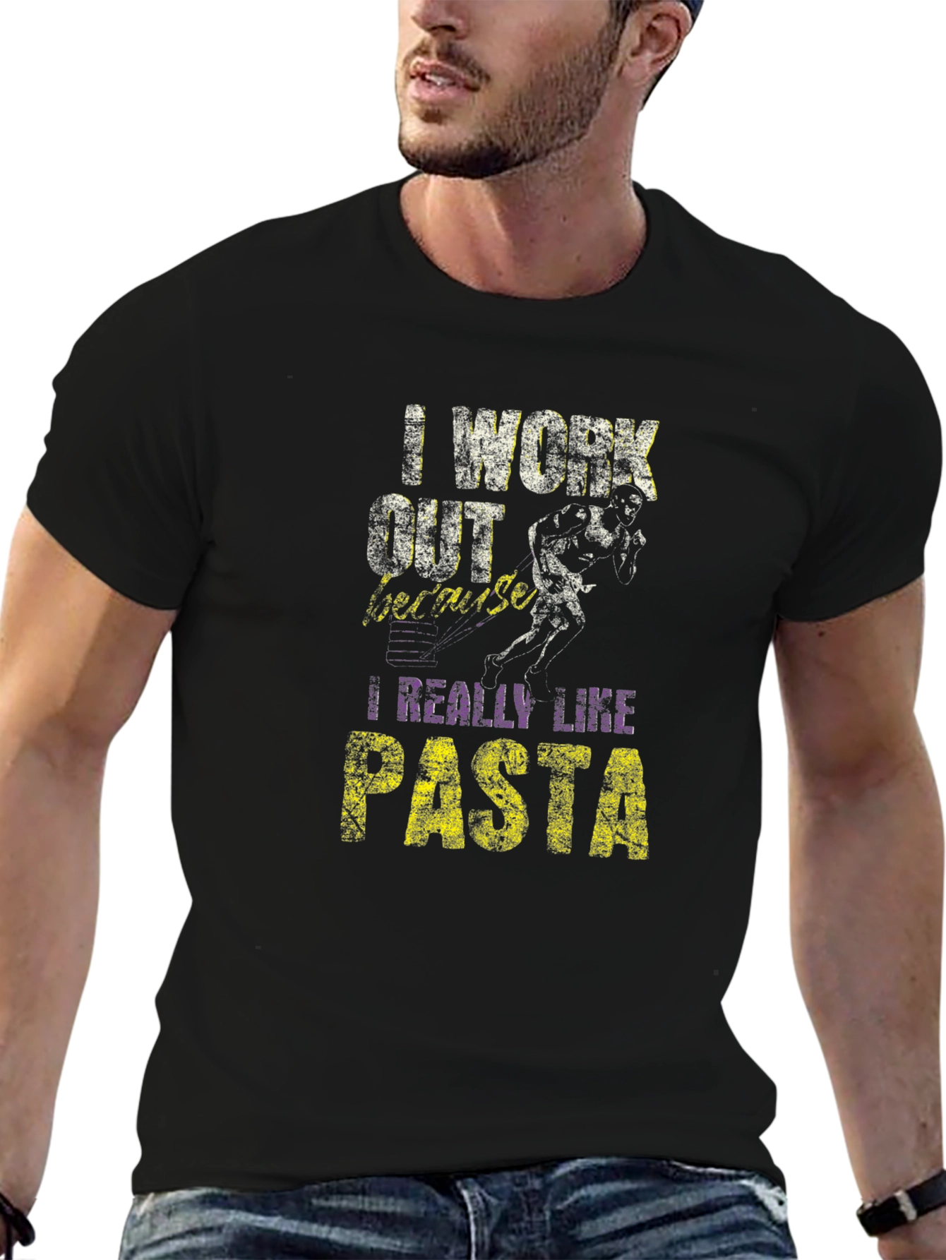 I Work Out Because I Like Pasta Funny Workout T-Shirt - 6